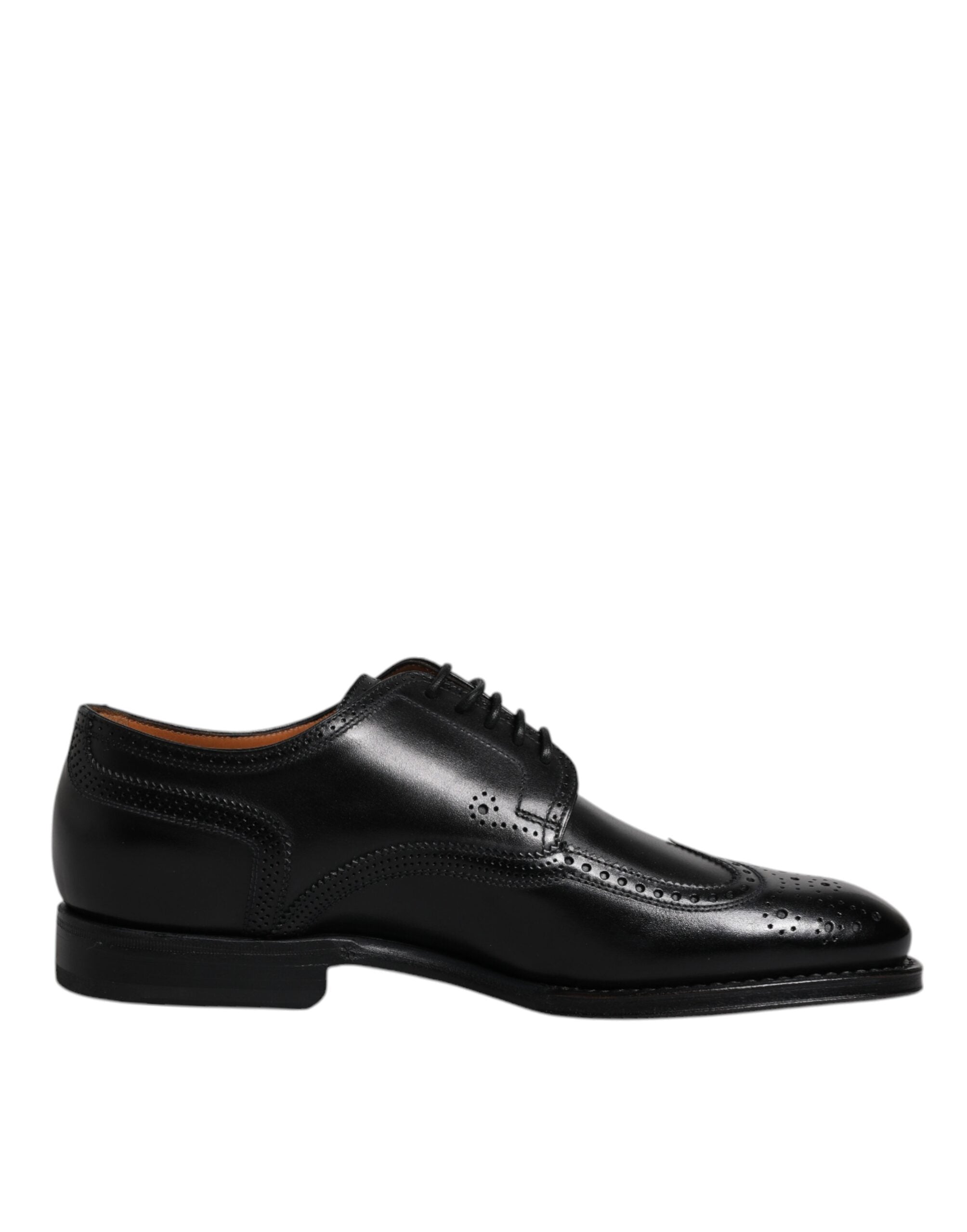 Chaussures derby wingtip en cuir noir de marque Dolce & Gabbana, chaussures formelles élégantes pour homme.