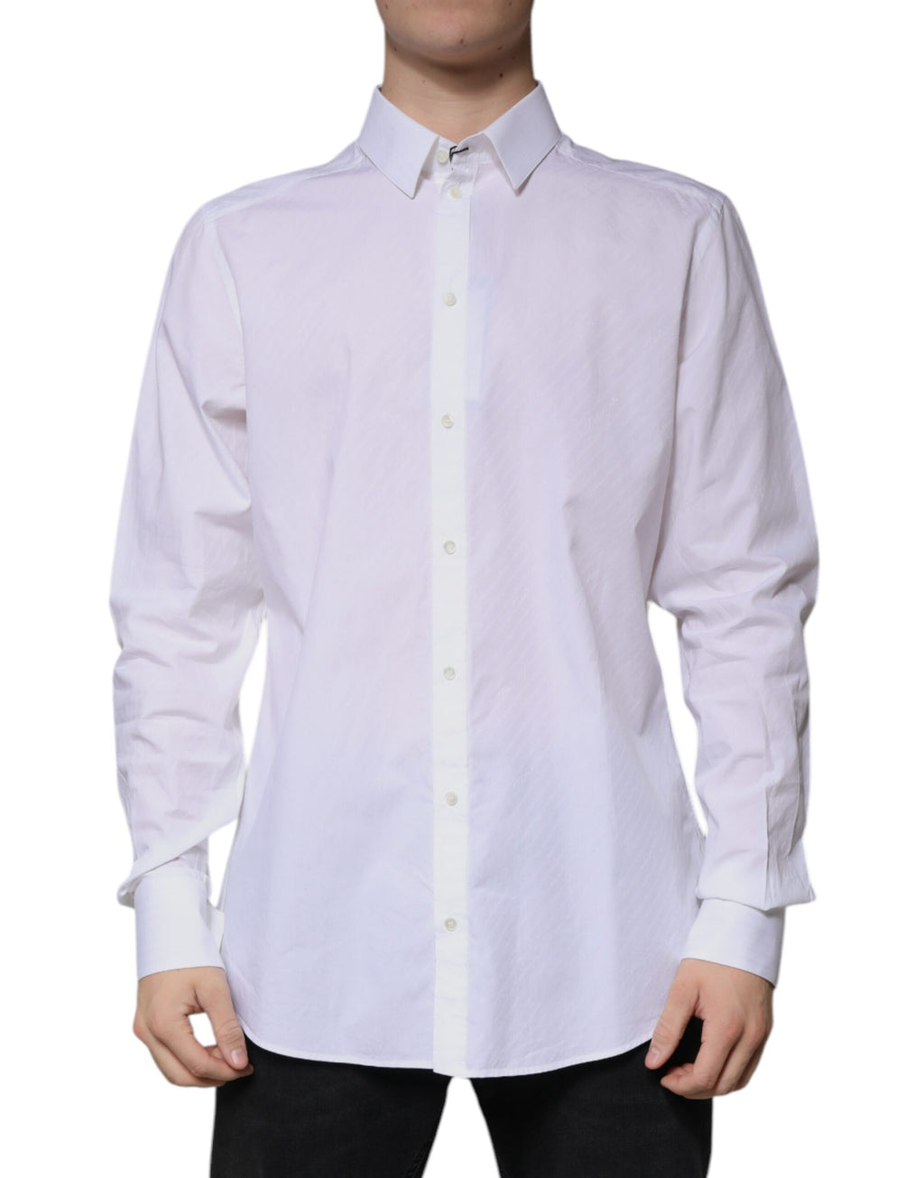 Chemise blanche en coton à manches longues Dolce & Gabbana Martini, col classique et détails élégants.
