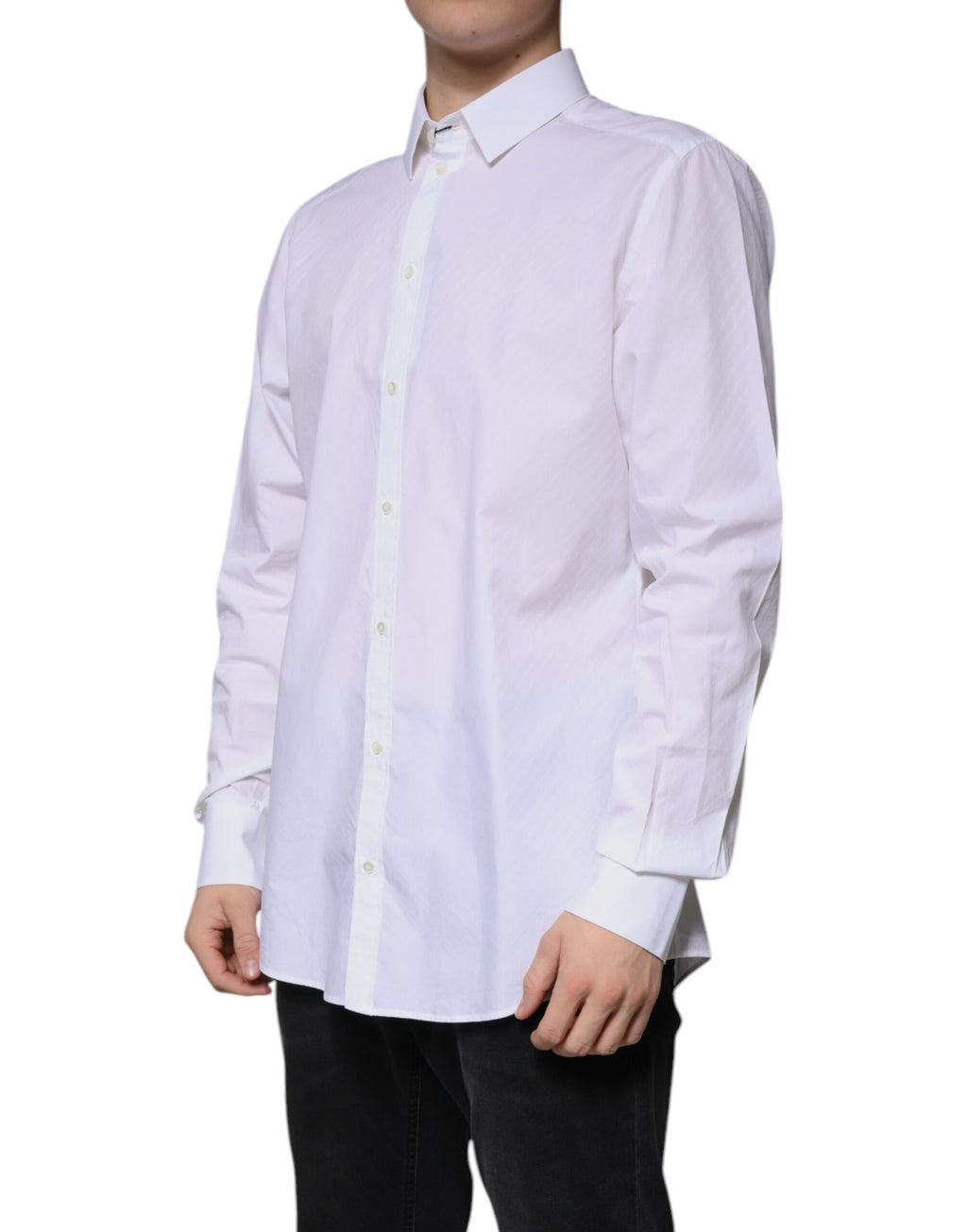 Chemise blanche en coton à manches longues Dolce & Gabbana MARTINI, élégante et classique, vue en gros plan.