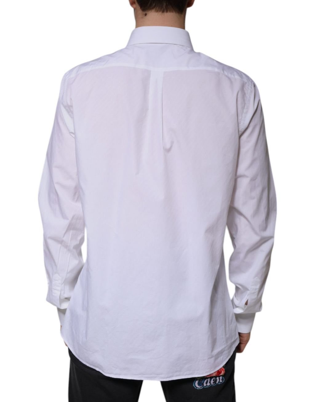 Chemise homme Dolce & Gabbana blanche en coton à manches longues Martini, style élégant et classique.