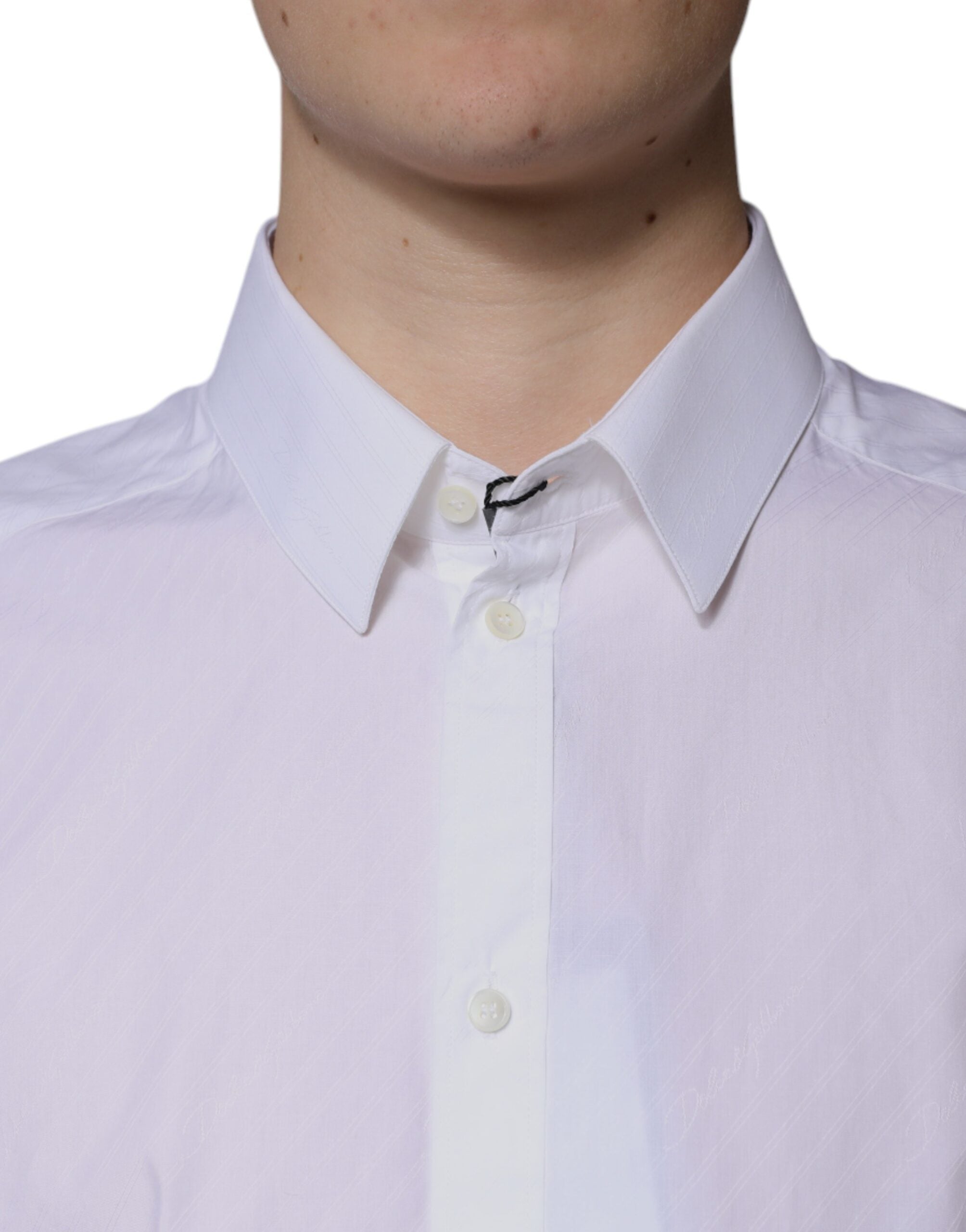Chemise blanche en coton à manches longues Dolce & Gabbana Martini, style élégant et classique pour homme.