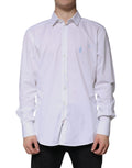 Chemise homme Dolce & Gabbana en coton blanc à manches longues avec détails en or, vue de face.