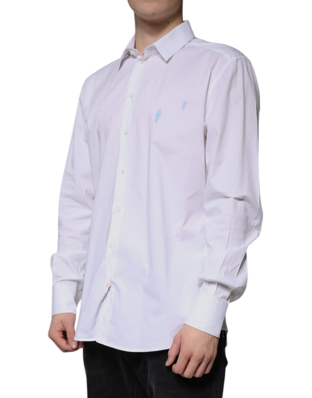 Chemise blanche en coton à manches longues Dolce & Gabbana, élégante chemise homme avec détails dorés.