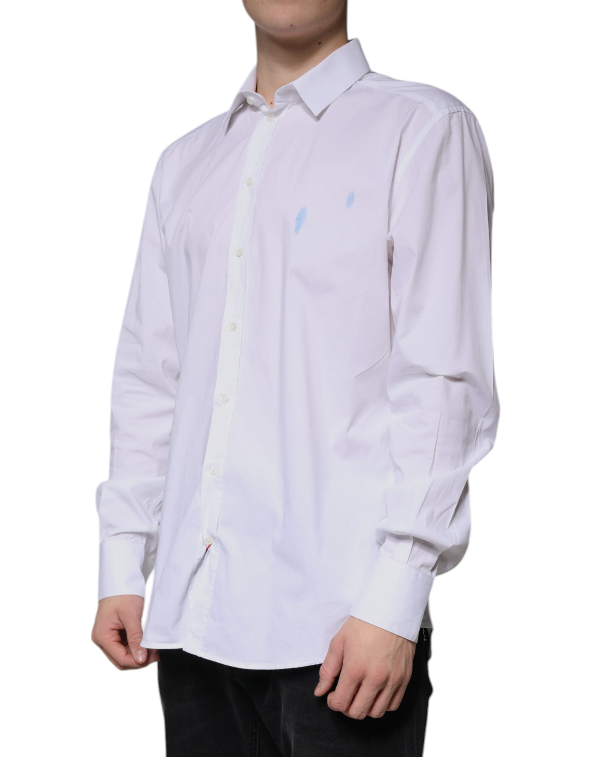 Chemise blanche en coton à manches longues Dolce & Gabbana, élégante chemise homme avec détails dorés.