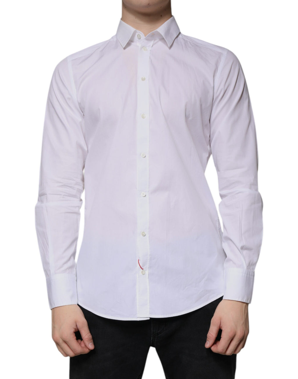 Chemise formelle en coton blanc Dolce & Gabbana à manches longues, élégante et sophistiquée, visible sur l'image.