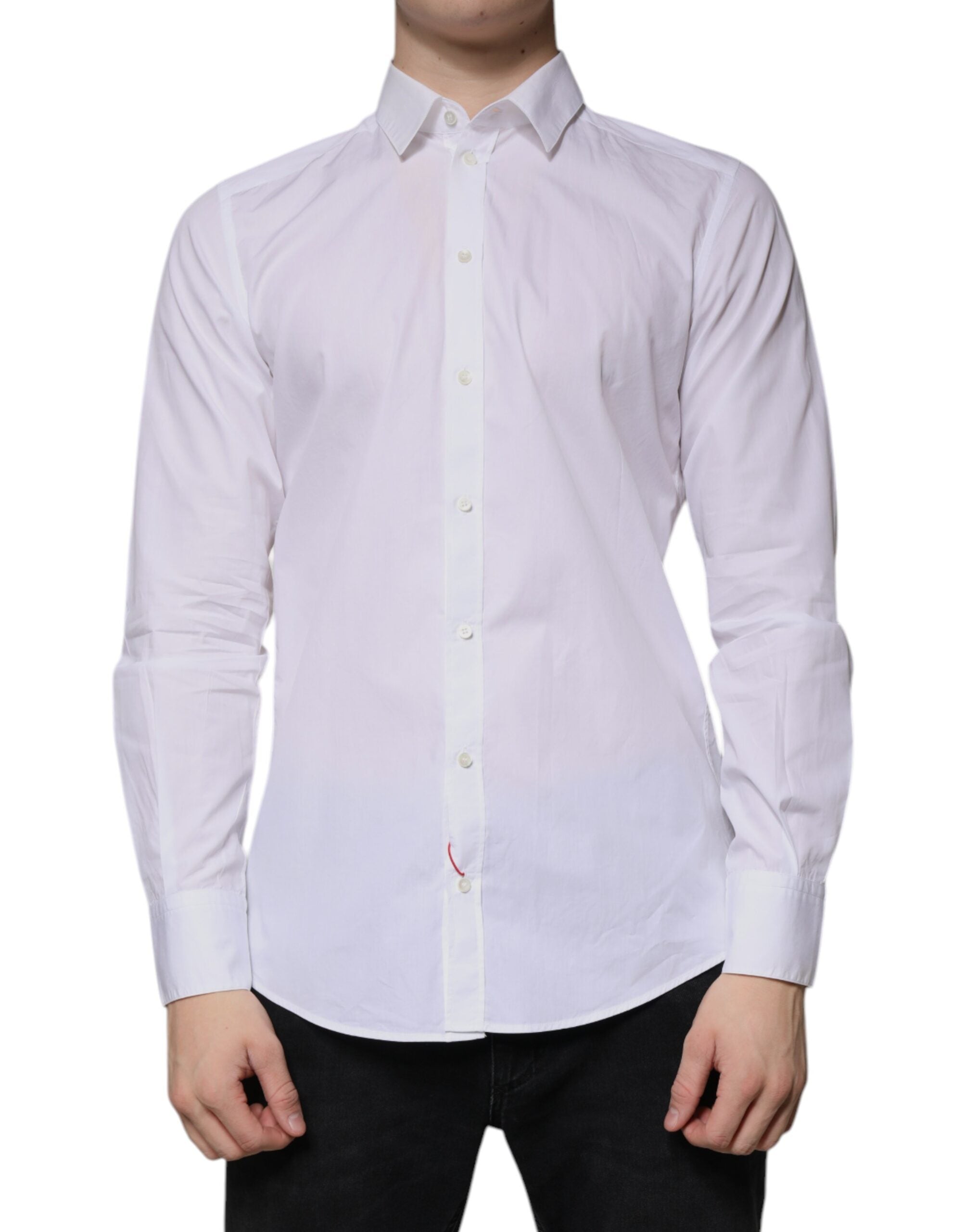 Chemise formelle en coton blanc Dolce & Gabbana à manches longues, élégante et sophistiquée, visible sur l'image.