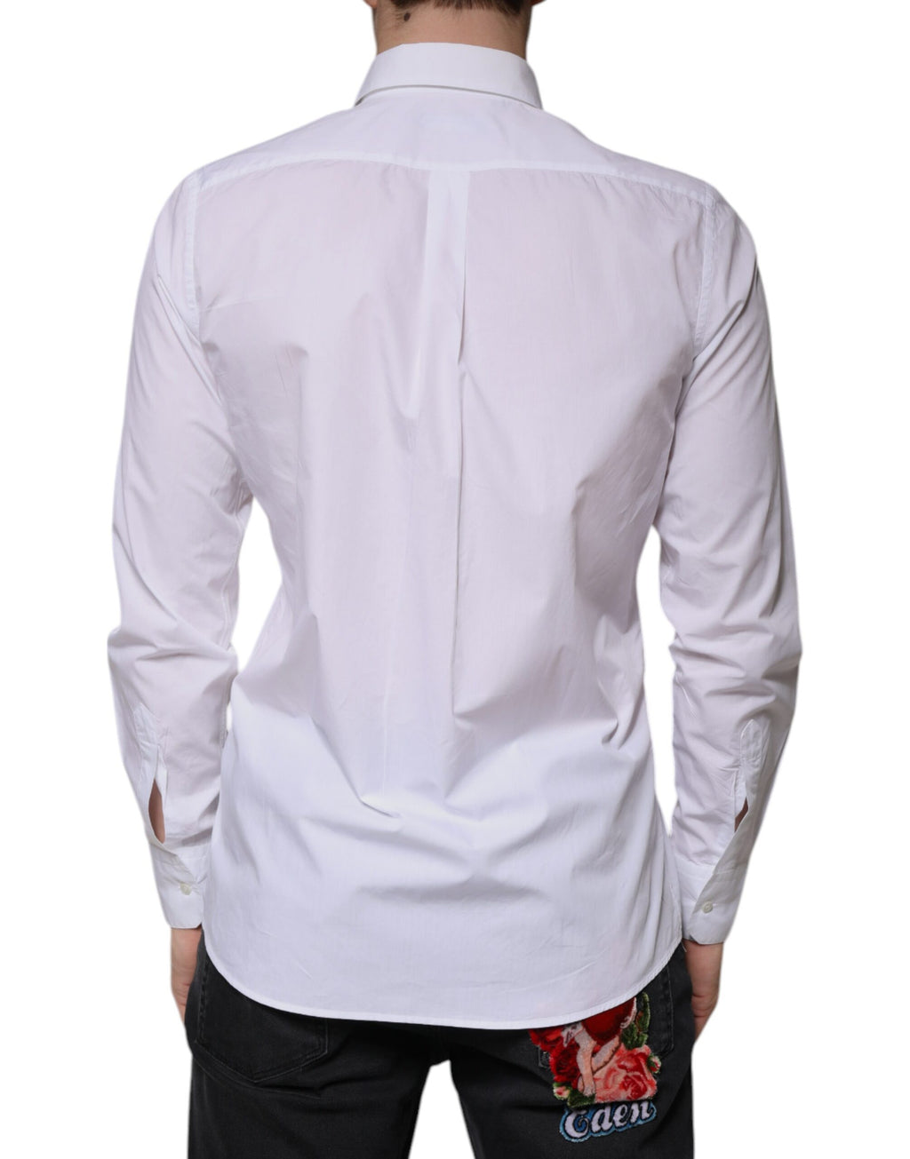 Chemise formelle blanche en coton Dolce & Gabbana à manches longues, élégante et sophistiquée.