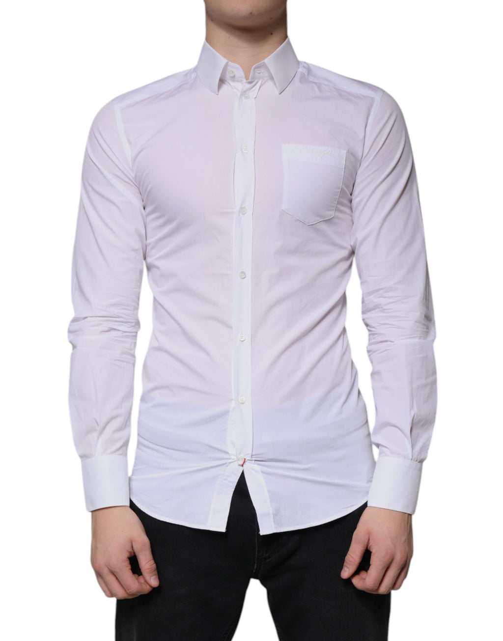 Chemise homme Dolce & Gabbana blanche en coton à manches longues avec détails dorés.