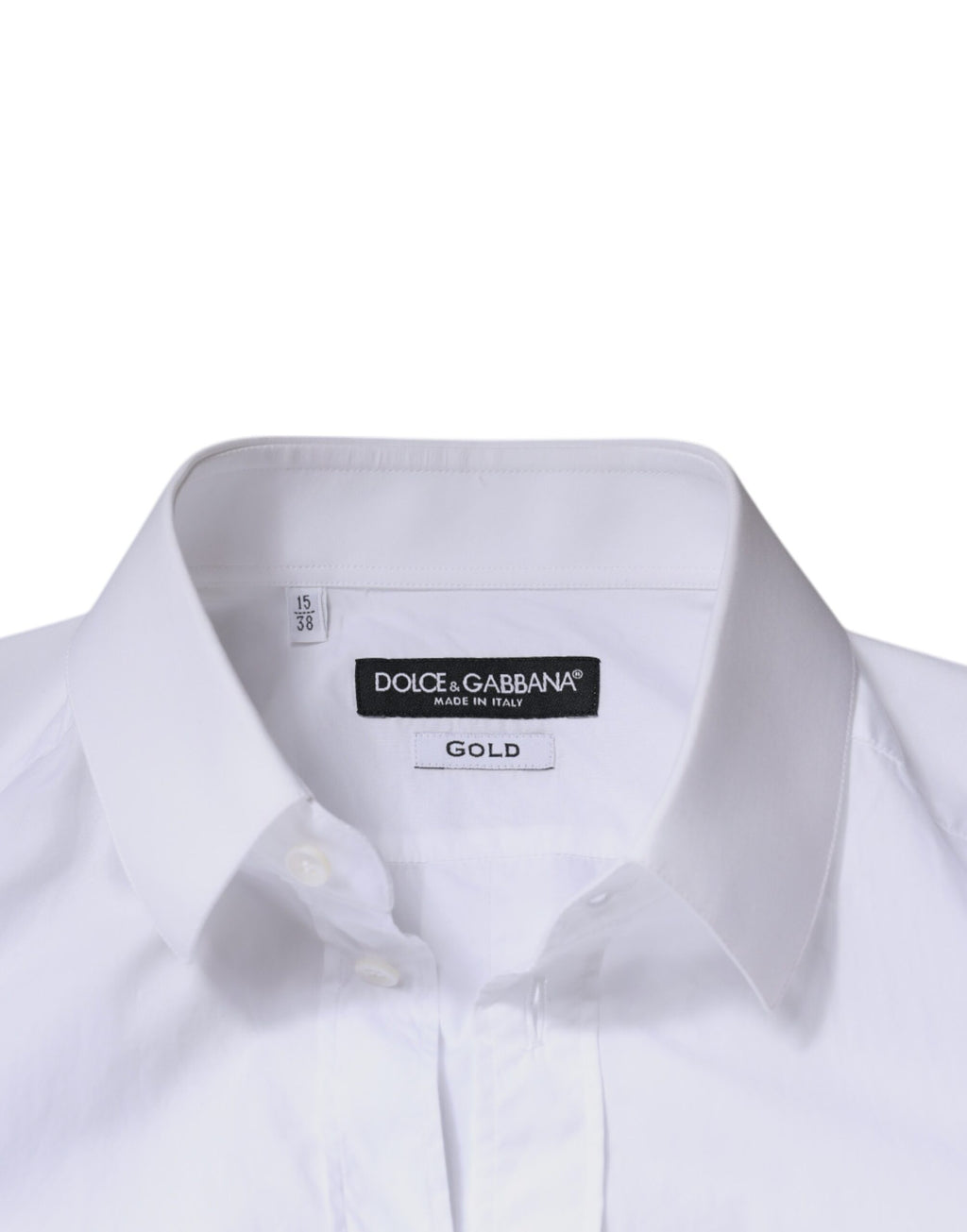 Chemise homme Dolce & Gabbana en coton blanc à manches longues avec détails dorés, style élégant et classique.