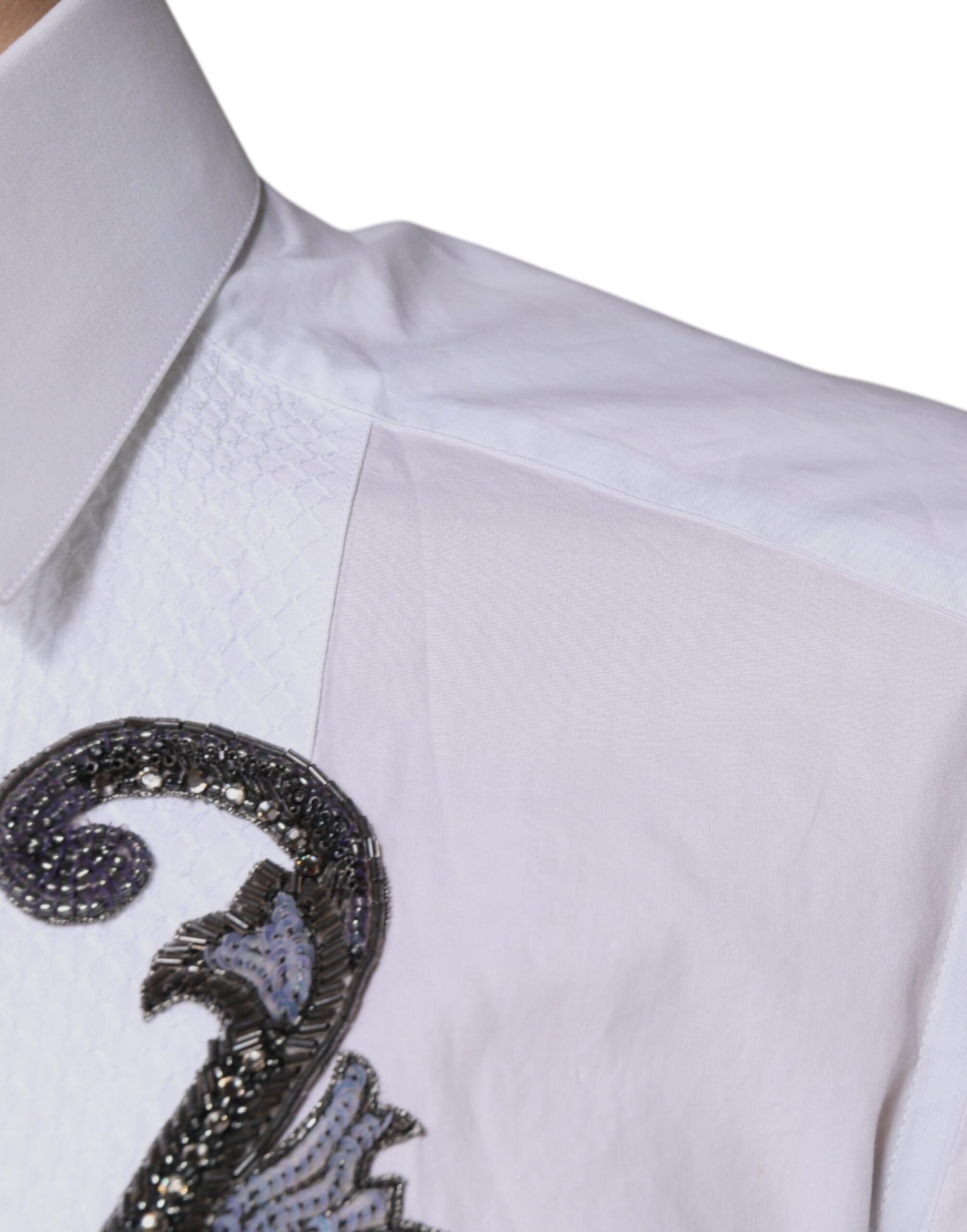 Chemise blanche Dolce & Gabbana à coupe slim fit avec motif Baroque doré pour homme