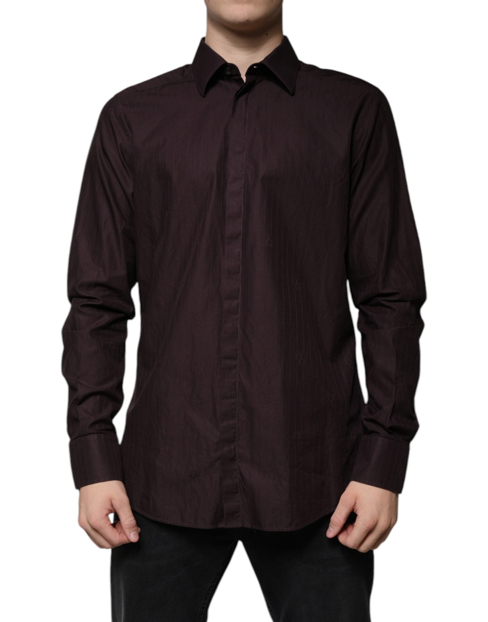 Chemise slim fit en coton violet Dolce & Gabbana Martini, avec col classique et boutons sur le devant.