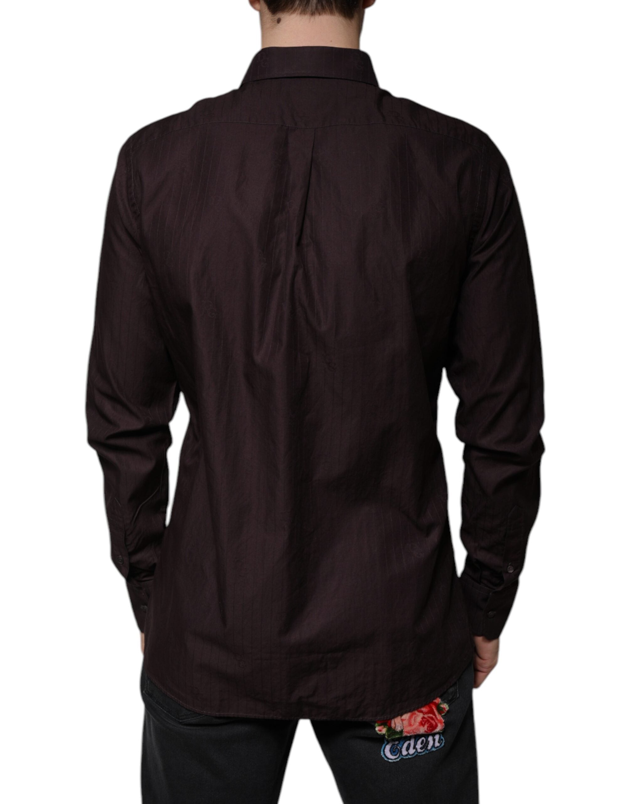 Chemise slim fit en coton violet Dolce & Gabbana Martini, vue détaillée du col et des boutons sur fond neutre.