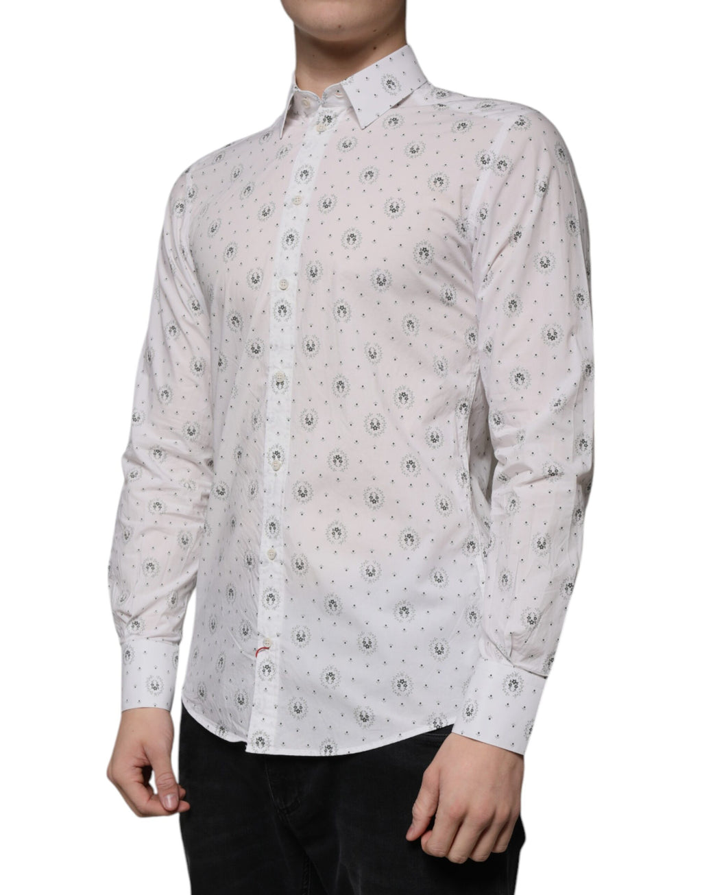 Chemise blanche imprimée en coton Dolce & Gabbana pour homme, coupe slim, vêtement élégant et moderne.