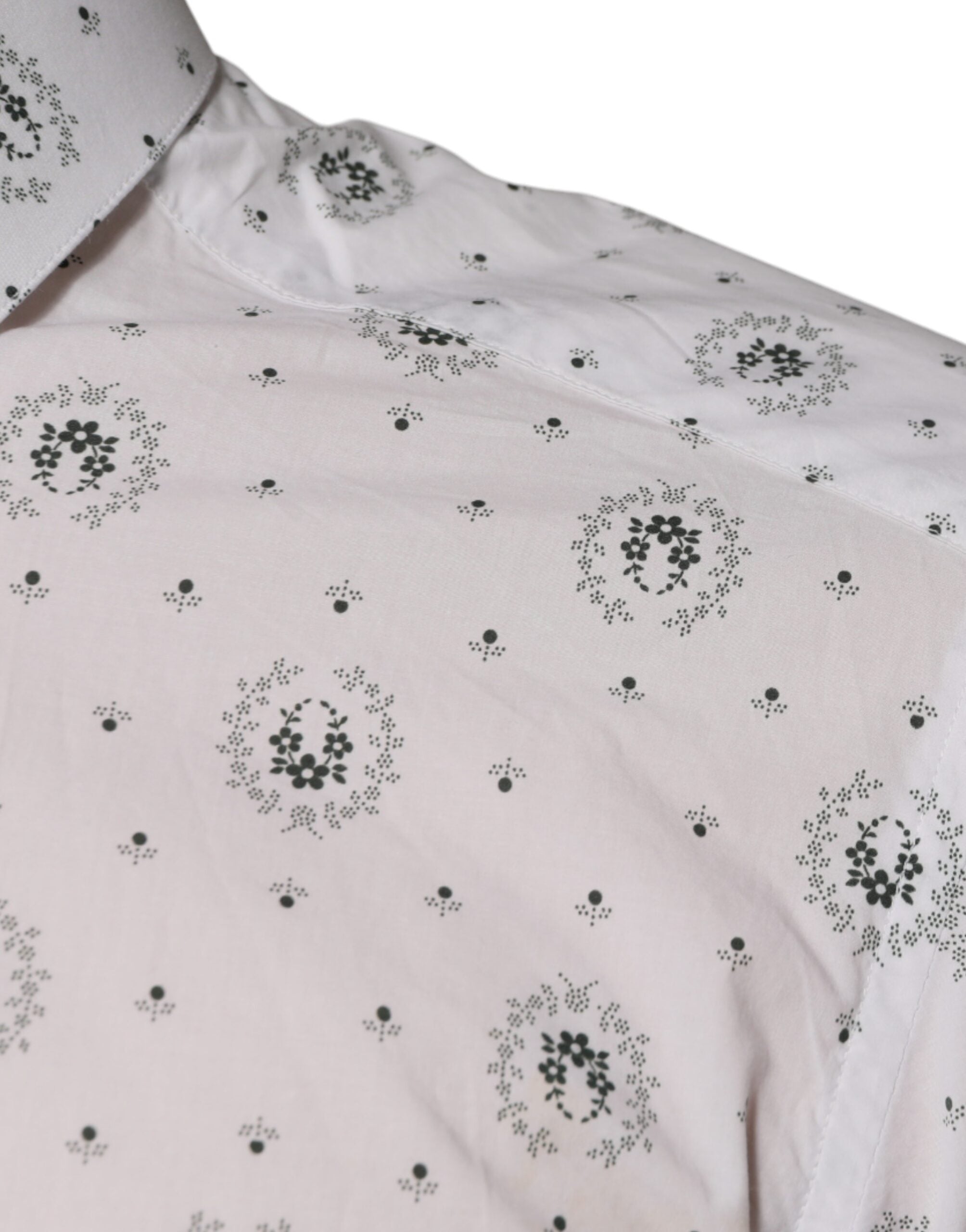 Chemise homme blanche Dolce & Gabbana en coton à imprimé, coupe slim, élégante et moderne.