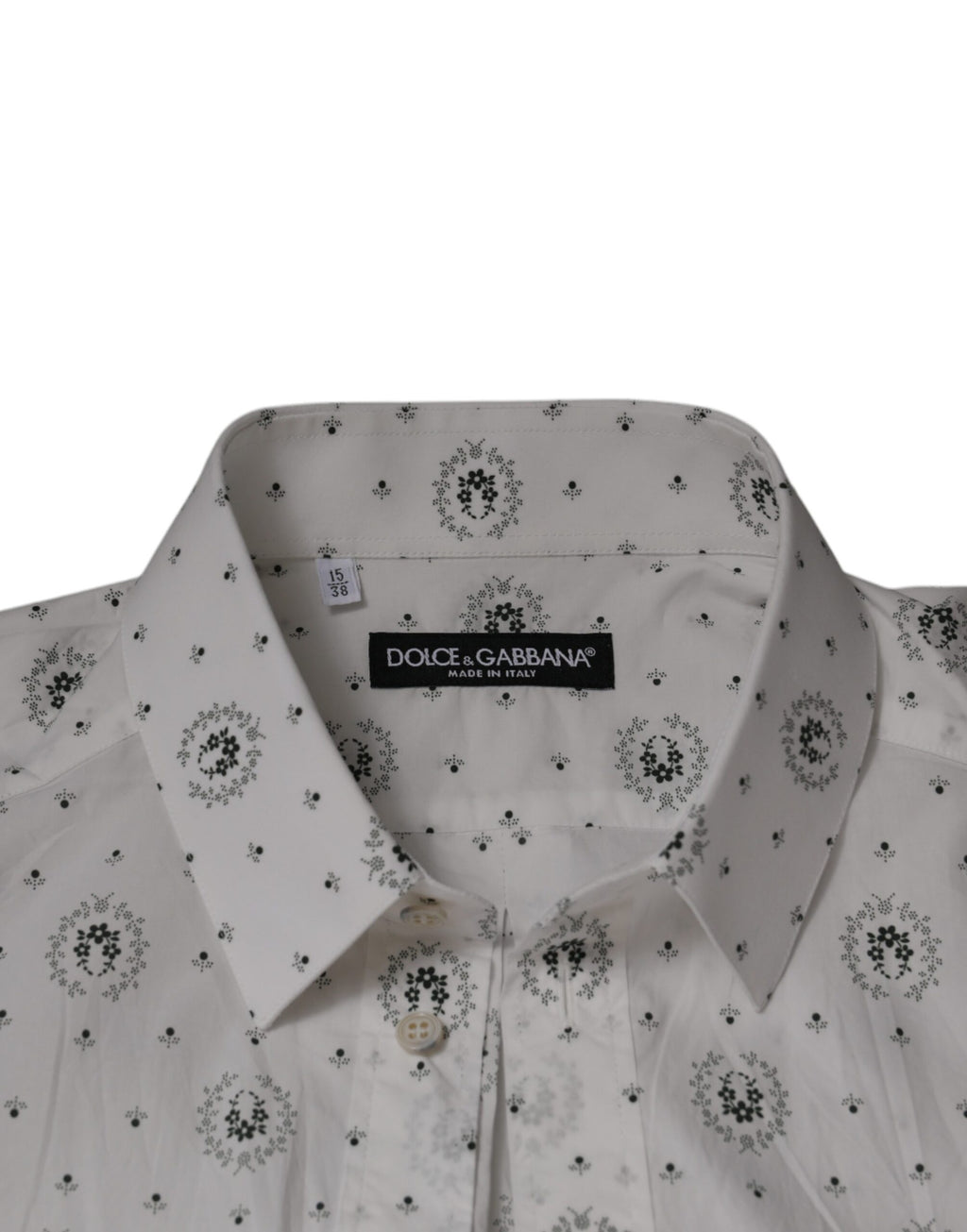 Chemise pour homme Dolce & Gabbana blanche en coton à motifs, coupe ajustée, style élégant et sophistiqué.