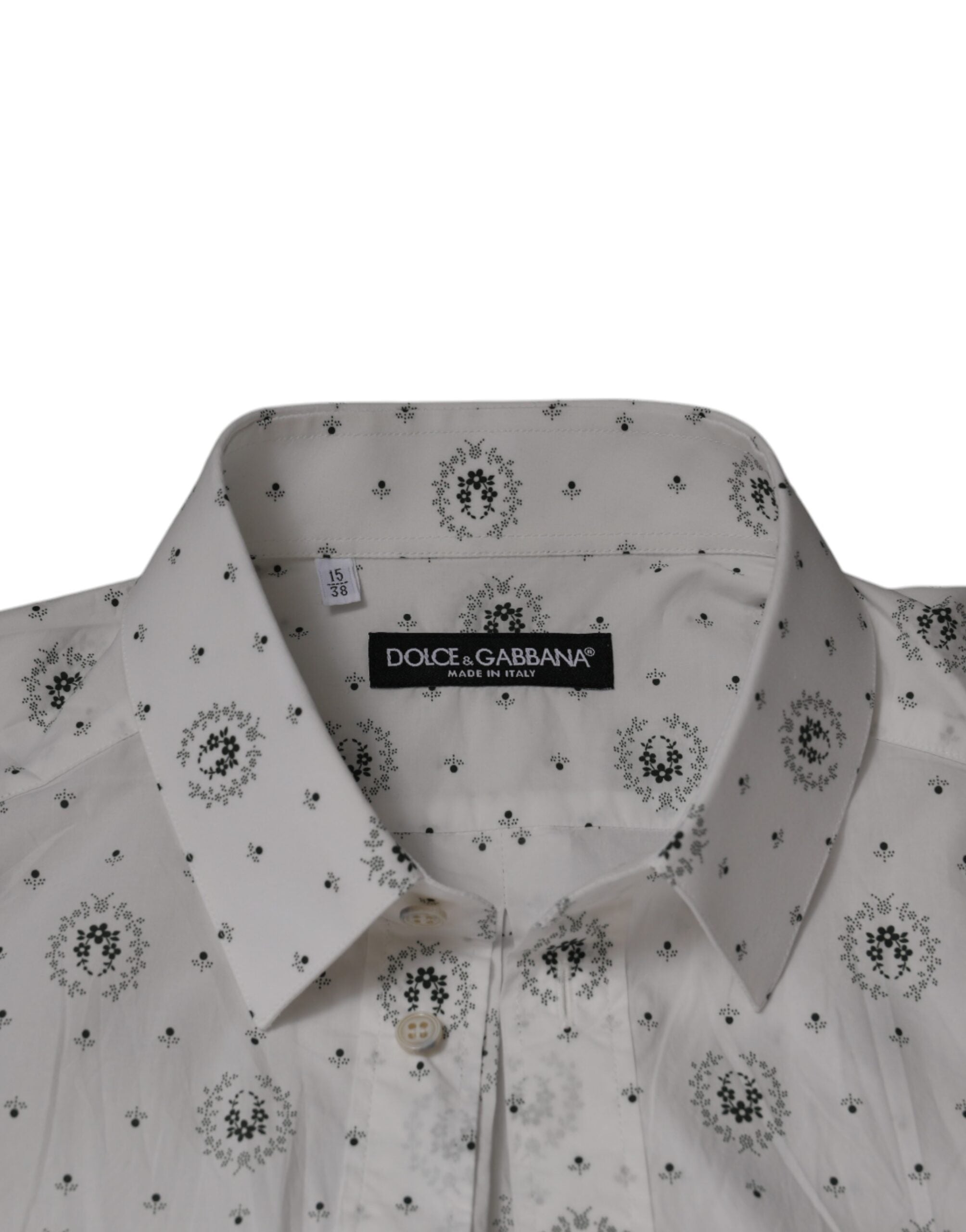 Chemise pour homme Dolce & Gabbana blanche en coton à motifs, coupe ajustée, style élégant et sophistiqué.