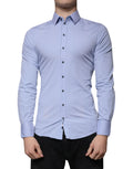 Chemise slim fit en coton Light Blue Dolce & Gabbana Light Blue Sicilia, détail de la couleur et du col.