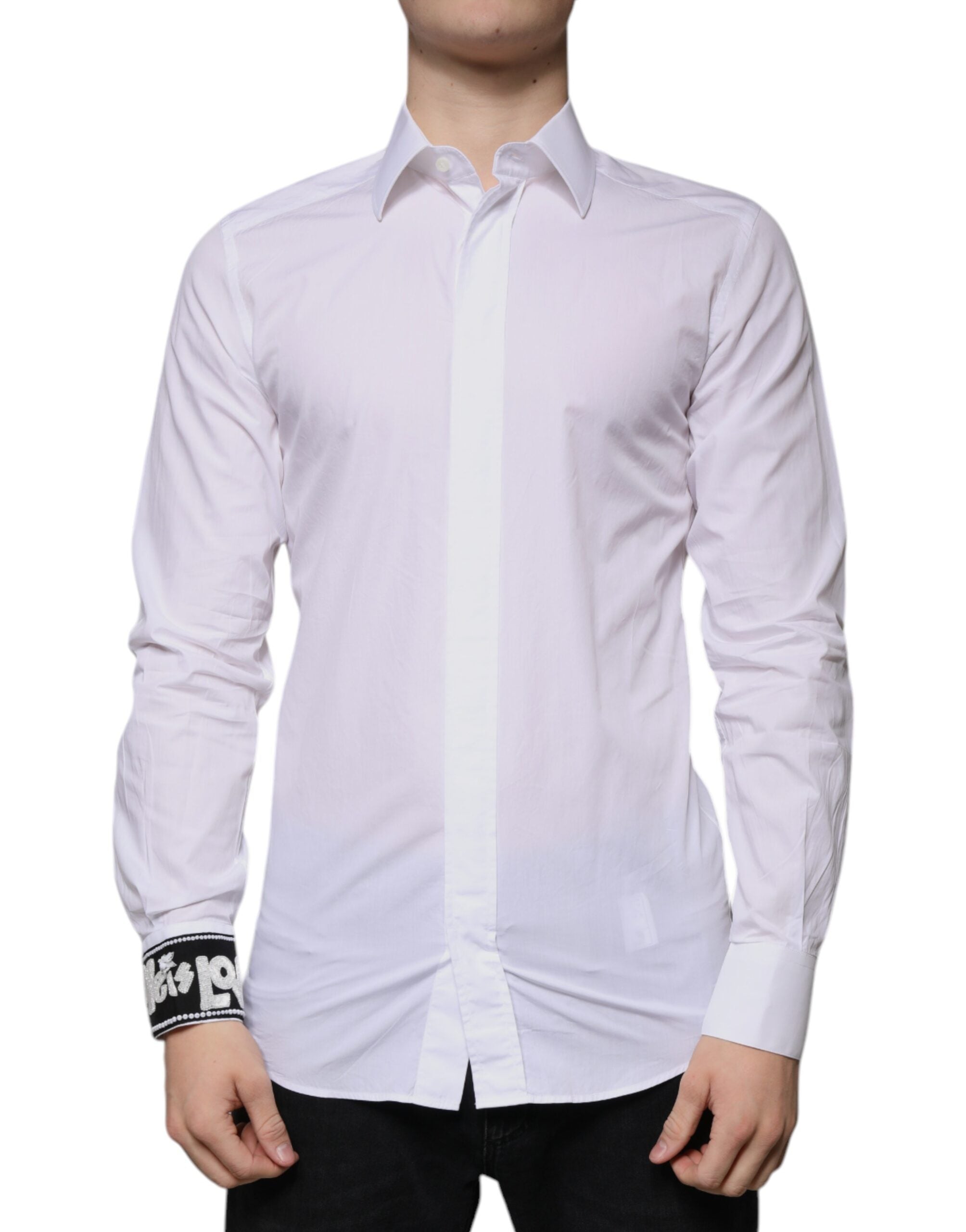 Chemise homme Dolce & Gabbana en coton blanc, coupe slim fit, style élégant pour dress code formel.