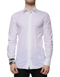 Chemise blanche en coton Dolce & Gabbana pour homme, coupe slim fit, avec détails en or, style élégant et moderne.