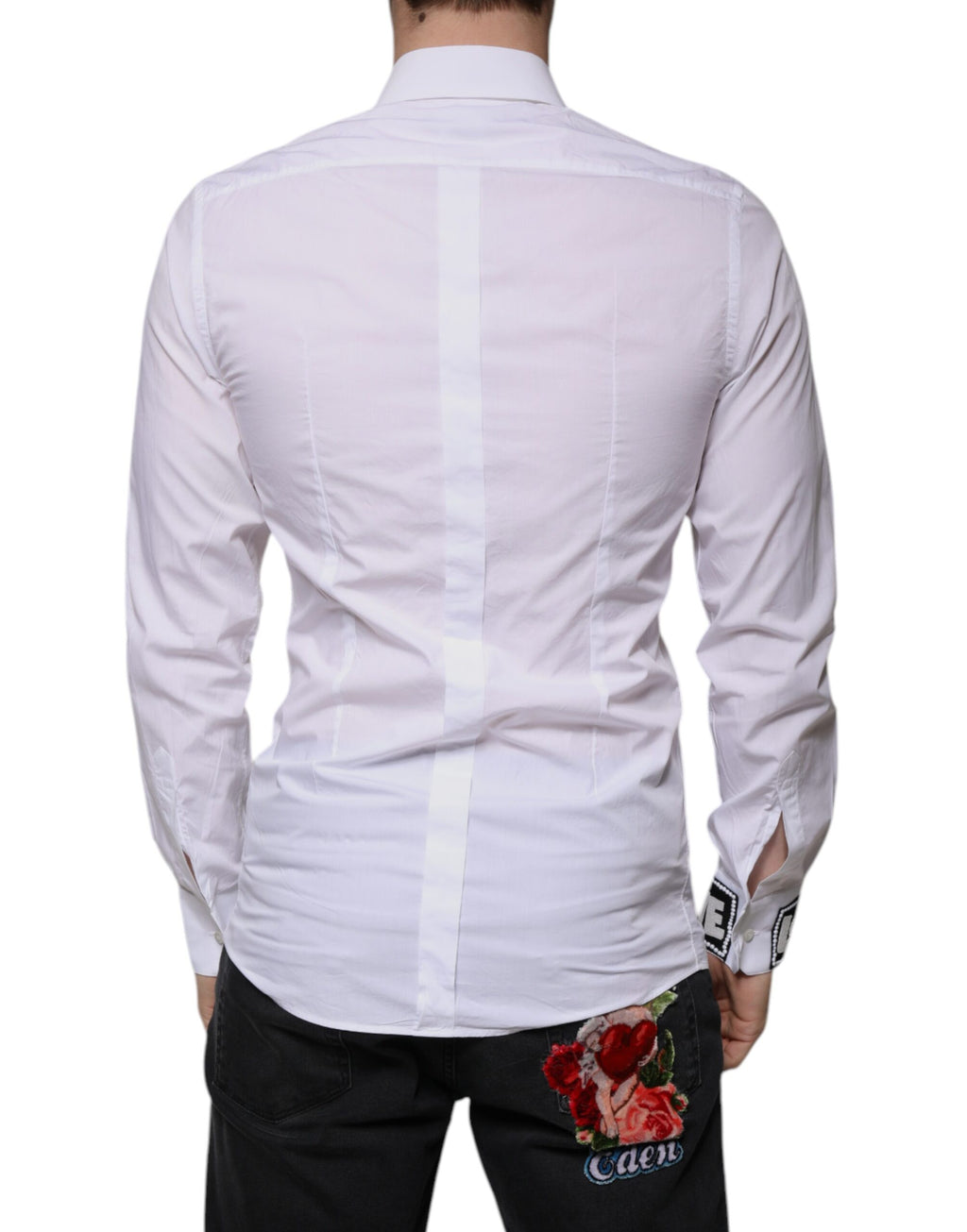 Chemise homme Dolce & Gabbana en coton blanc, coupe slim, avec boutons dorés, élégante chemise de costume pour hommes