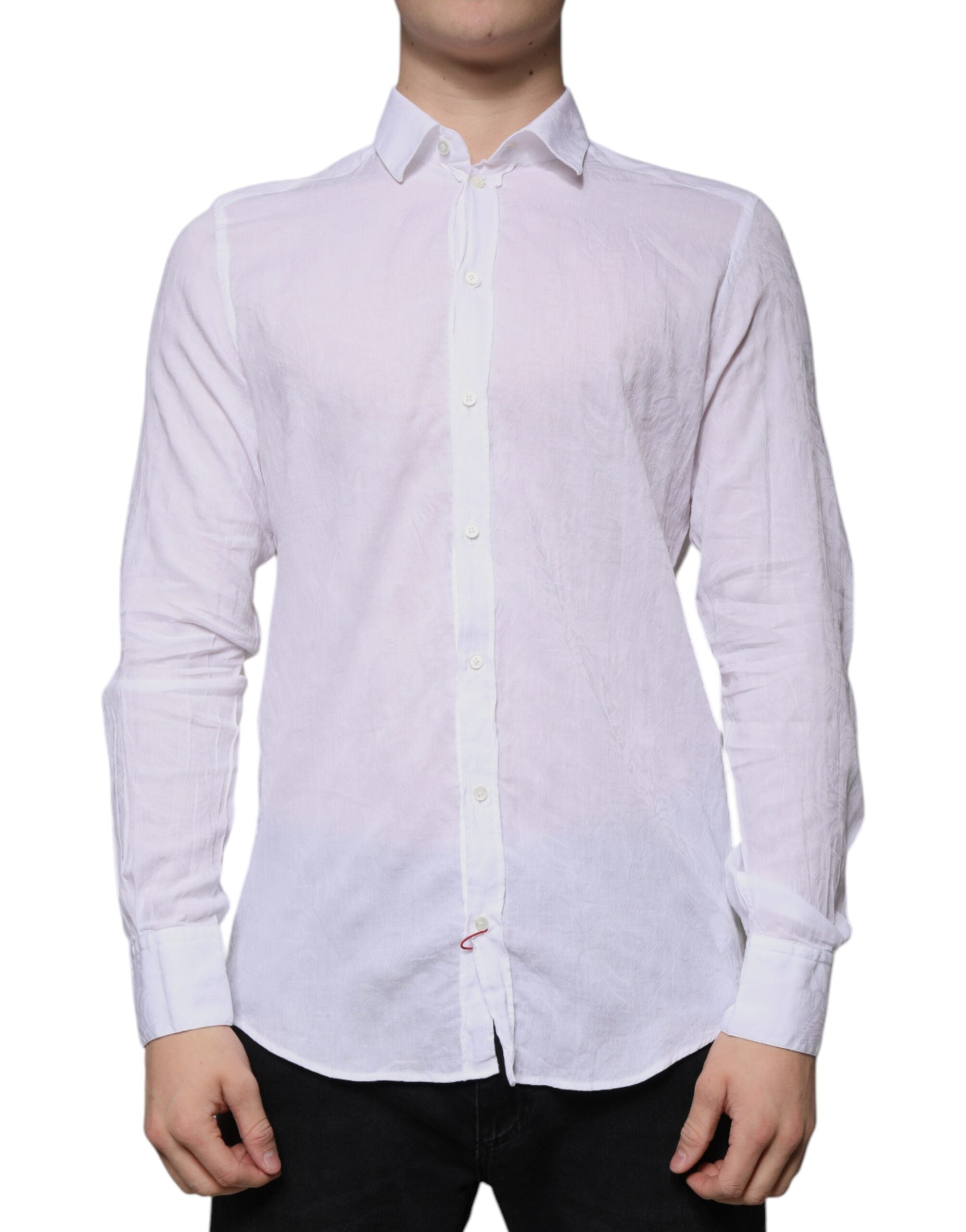 Chemise blanche en coton Dolce & Gabbana pour homme, coupe slim fit, chemise de costume élégante et formelle.