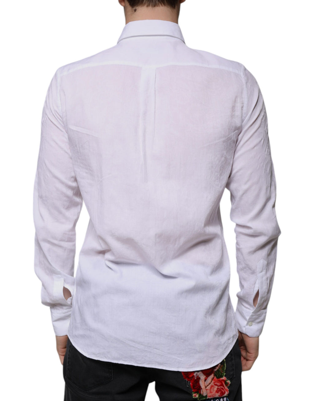 Chemise blanche en coton Dolce & Gabbana pour homme, coupe slim fit, vêtement formel élégant et moderne.