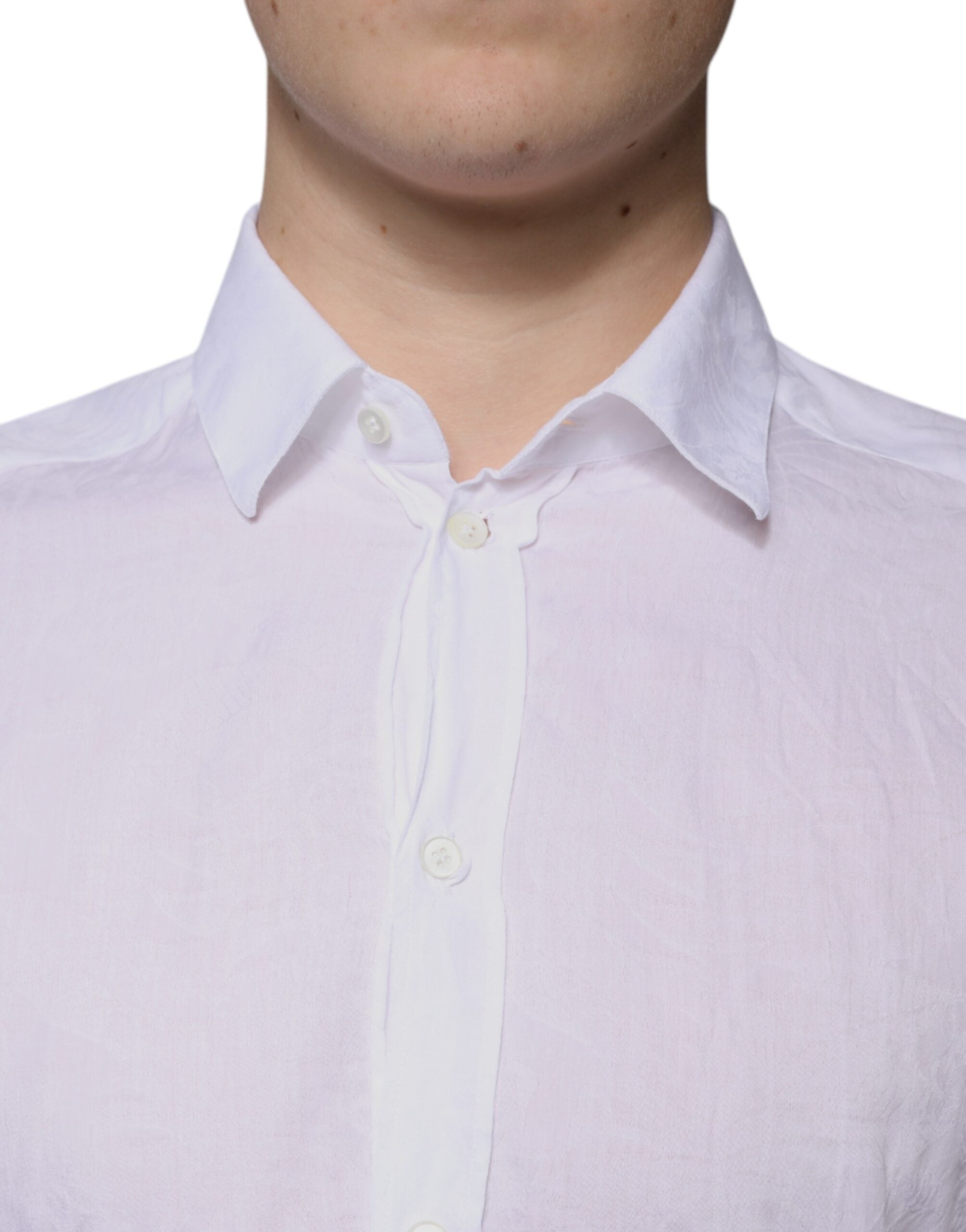 Chemise formelle blanche en coton Dolce & Gabbana pour homme, coupe slim fit, détails élégants et finition soignée.