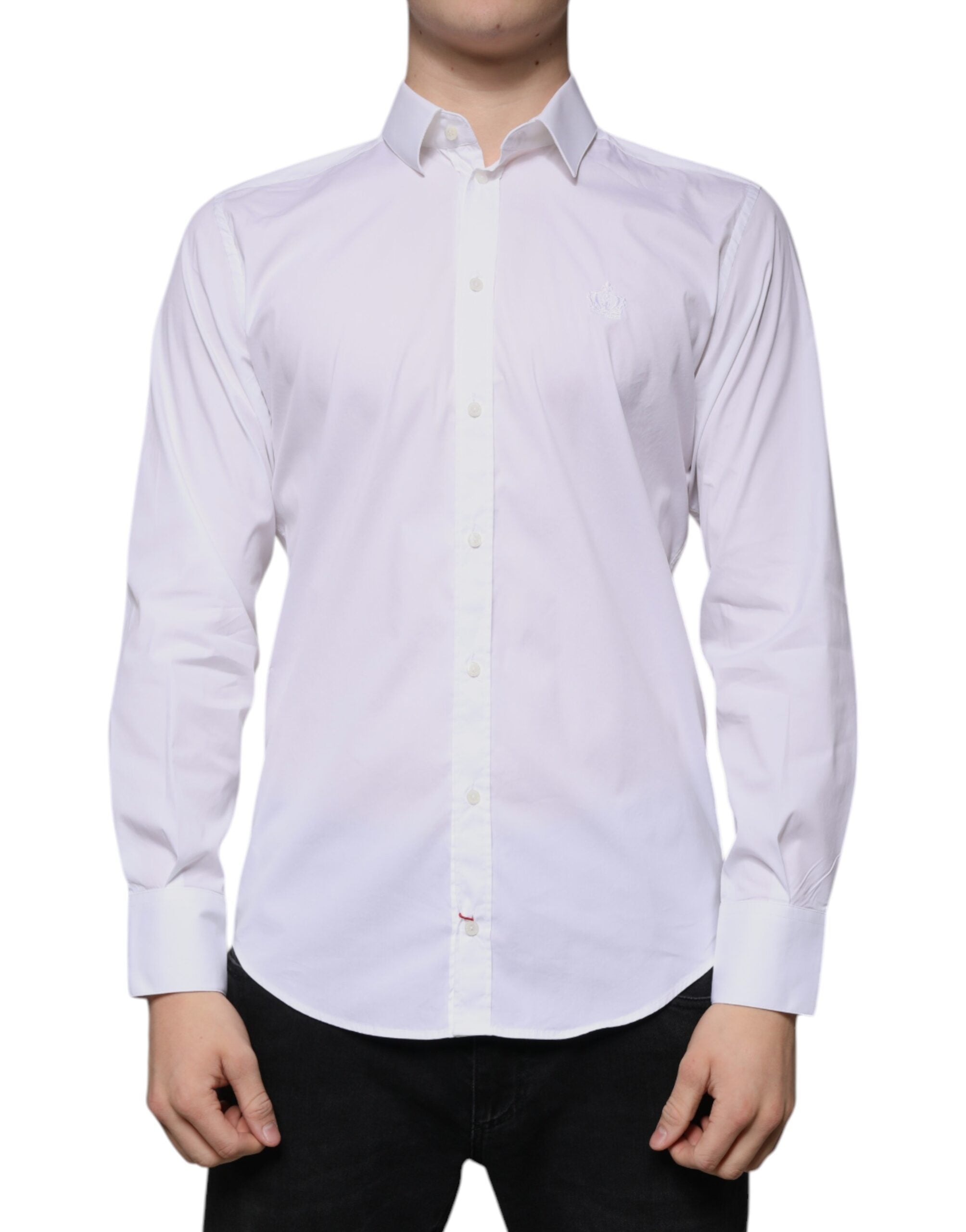 Chemise homme Dolce & Gabbana MARTINI en coton mélangé blanc, col classique et manches longues, élégante et sophistiquée.