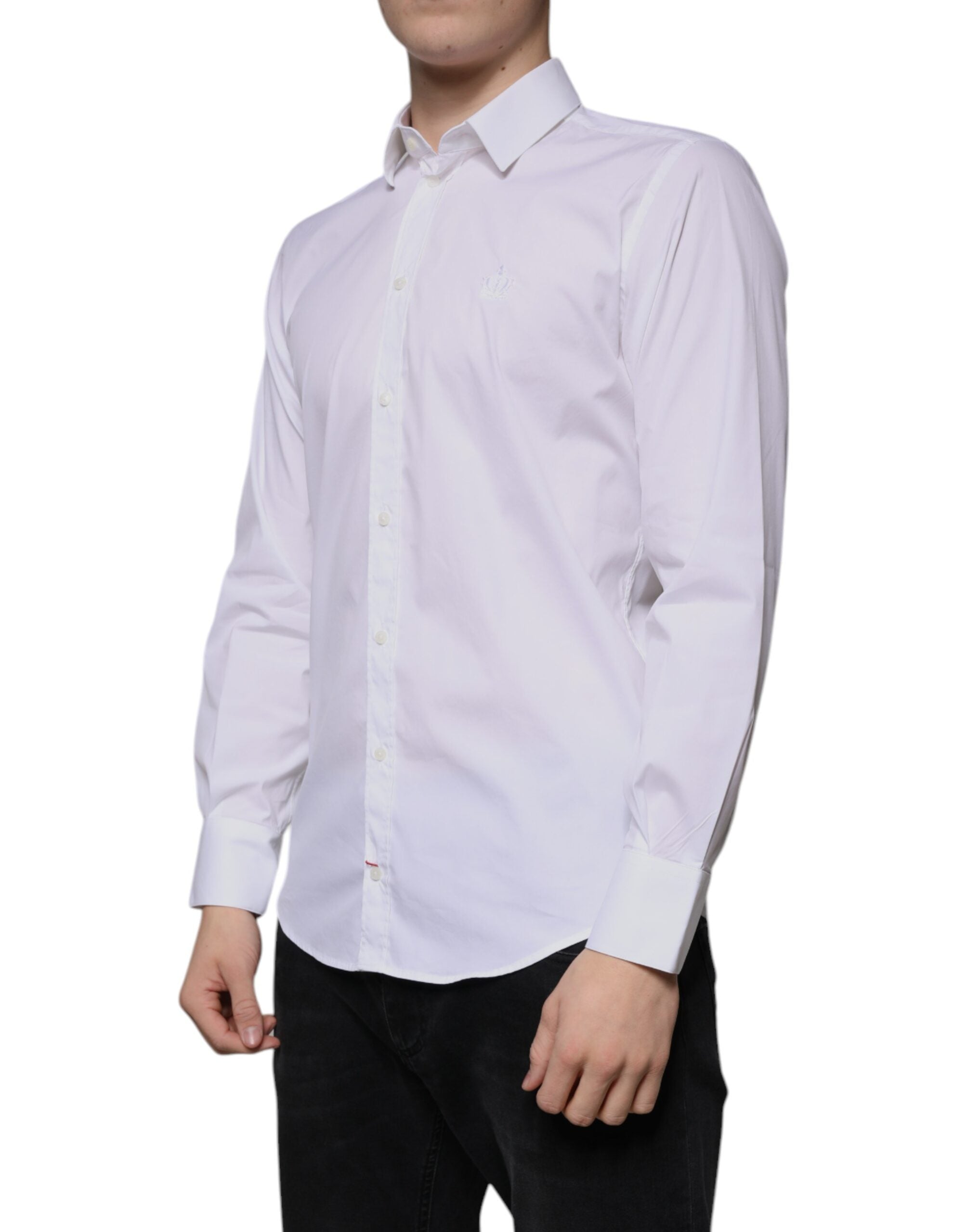 Chemise blanche en coton mélangé pour homme Dolce & Gabbana MARTINI, détail du col et des boutons, style élégant et sophistiqué.
