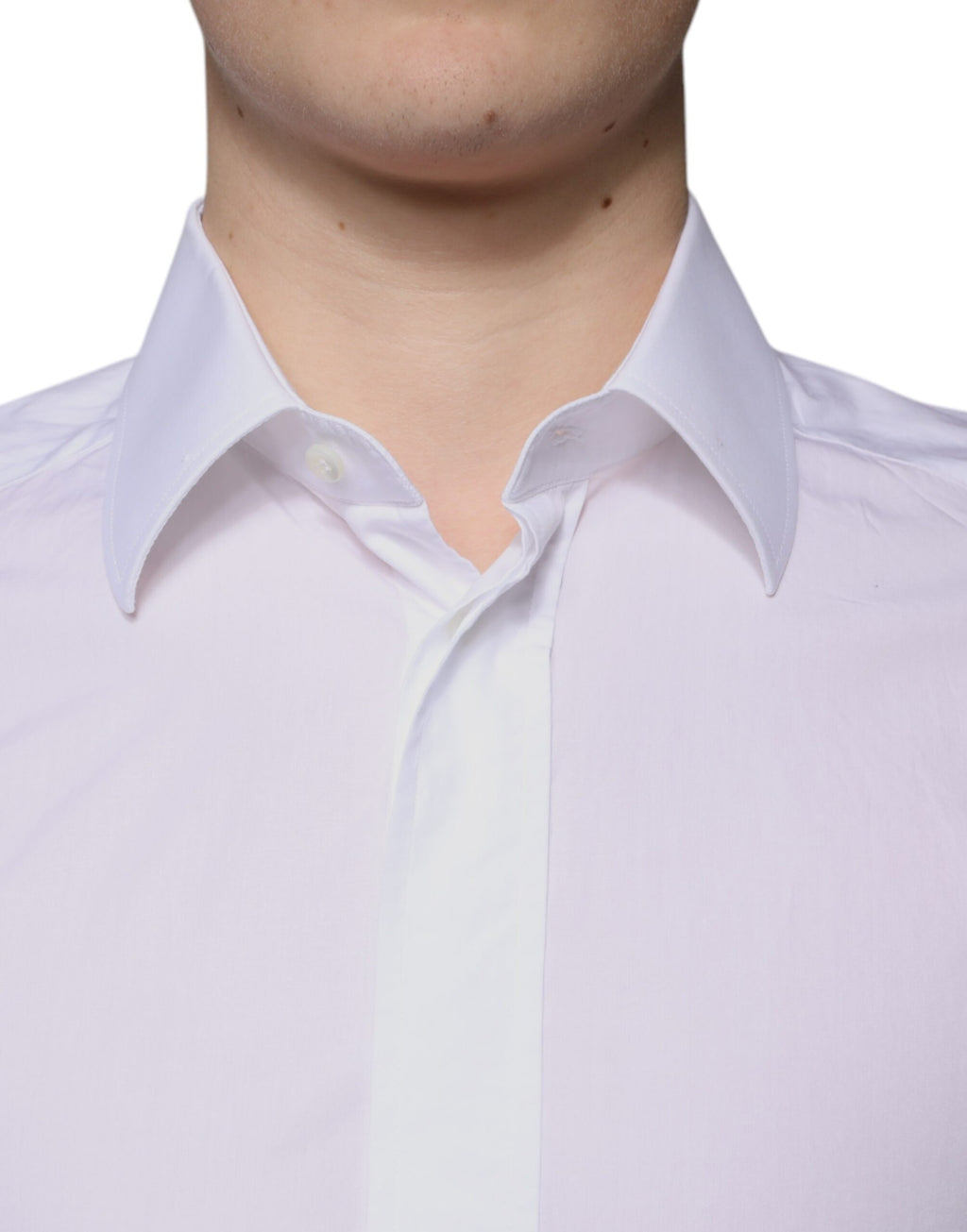 Chemise blanche en coton Dolce & Gabbana pour homme, coupe slim, avec détails dorés.