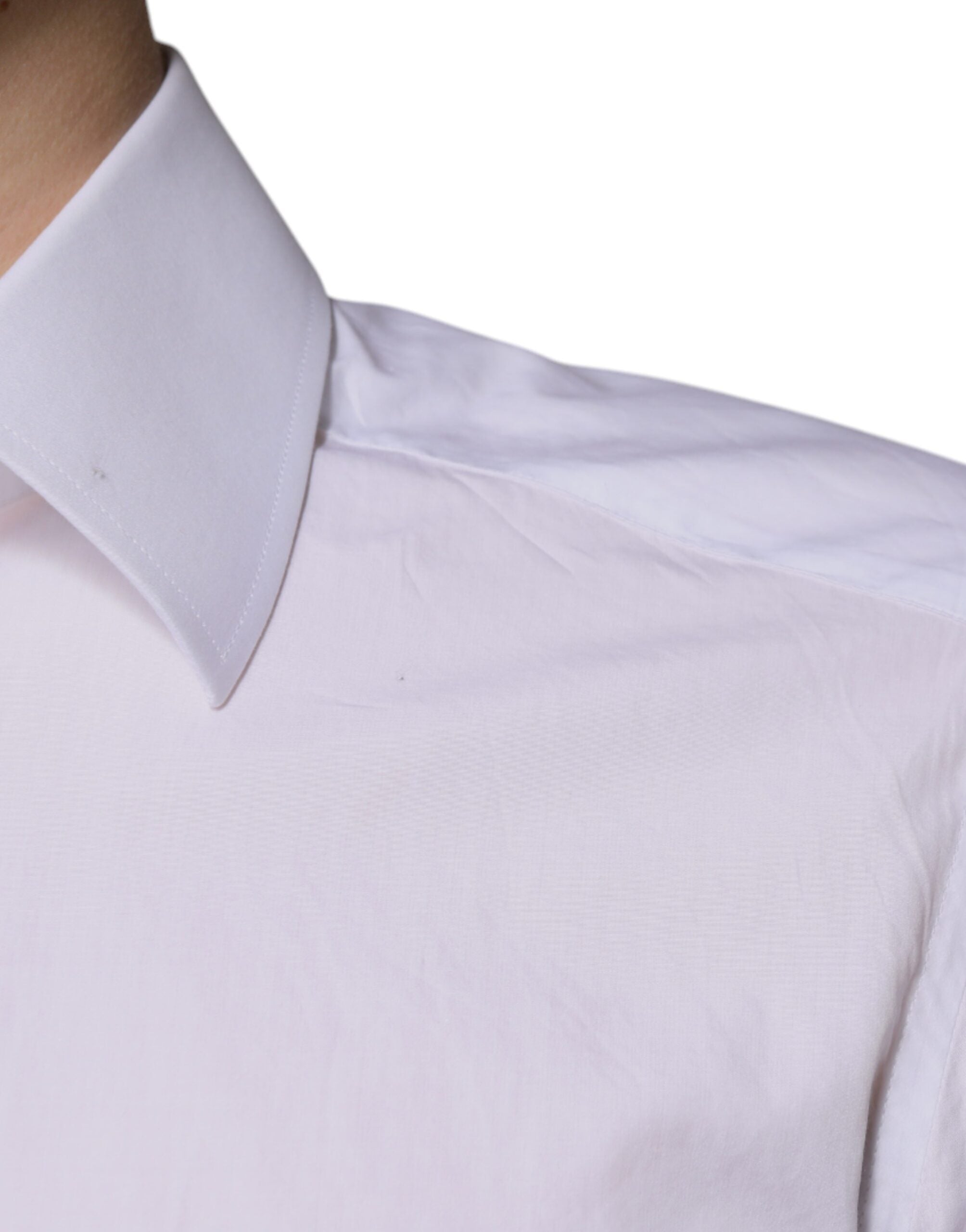 Chemise blanche en coton Dolce & Gabbana pour homme, coupe slim fit avec détails dorés pour une allure élégante.