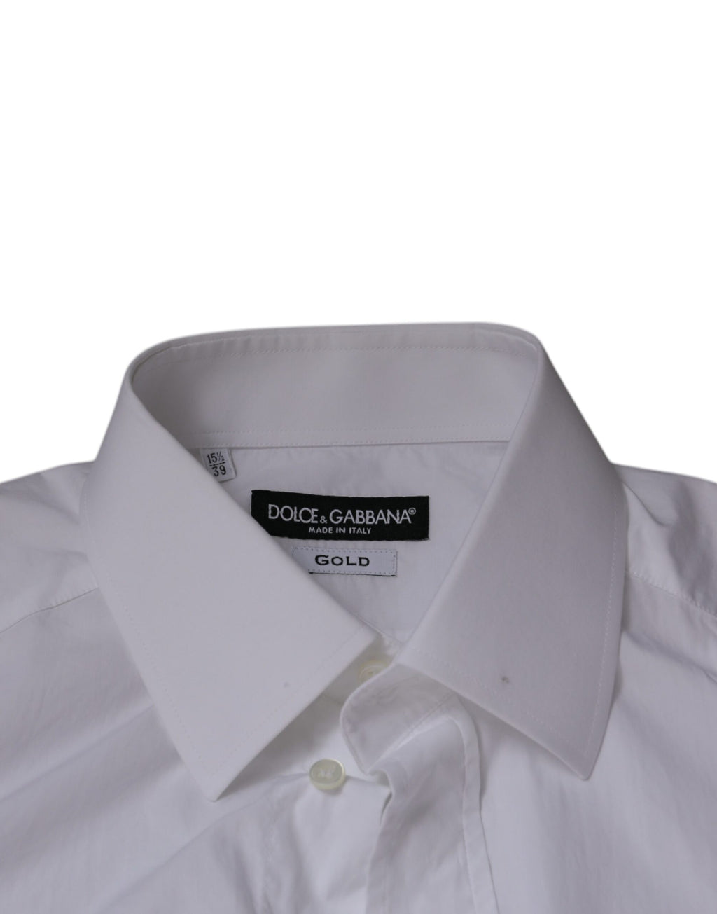 Chemise blanche en coton Dolce & Gabbana pour homme, coupe slim, avec boutons dorés, vêtement élégant et sophistiqué.
