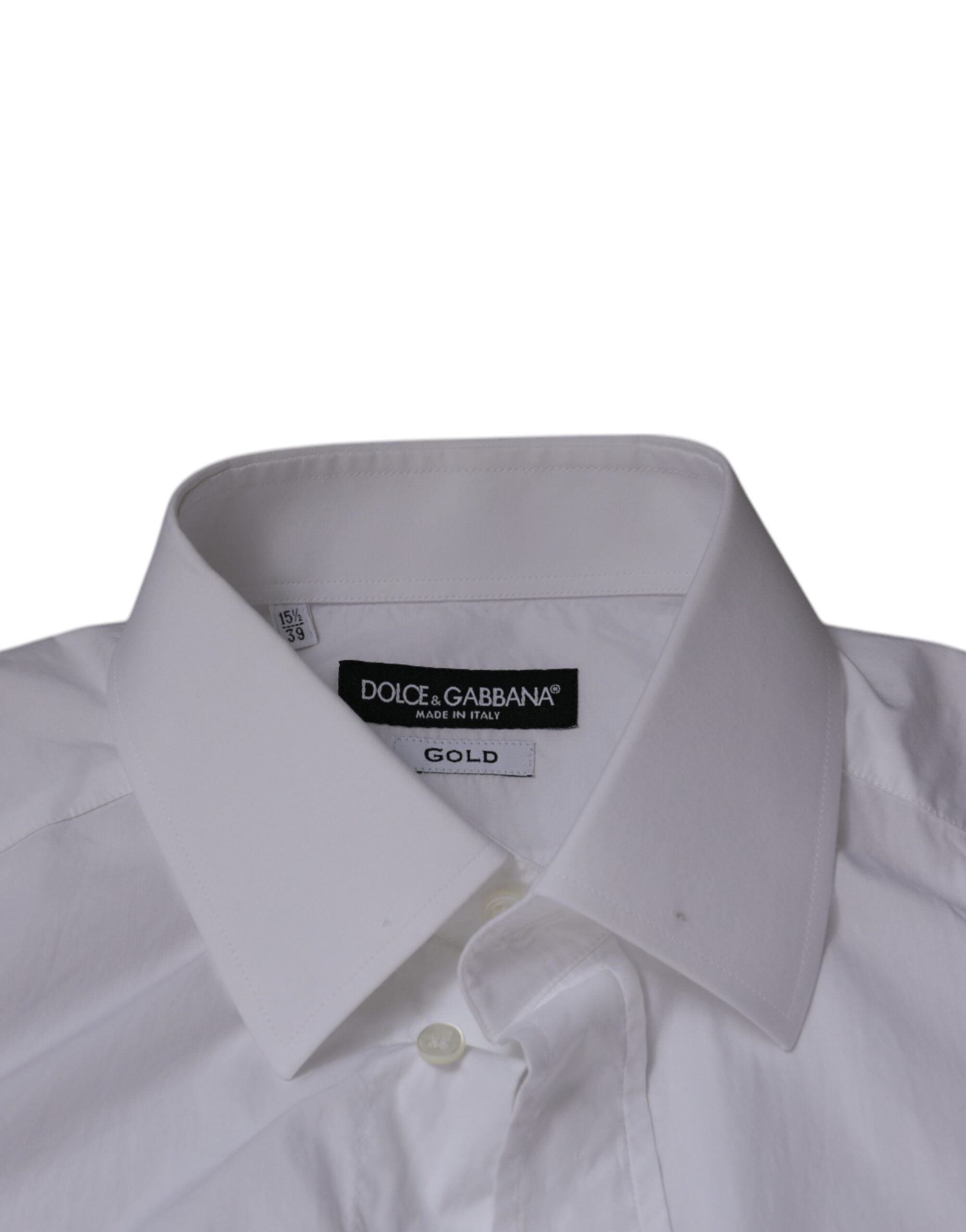 Chemise blanche en coton Dolce & Gabbana pour homme, coupe slim, avec boutons dorés, vêtement élégant et sophistiqué.