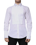 Chemise formelle blanche pour homme Dolce & Gabbana en coton popeline avec détails dorés, vue de face.
