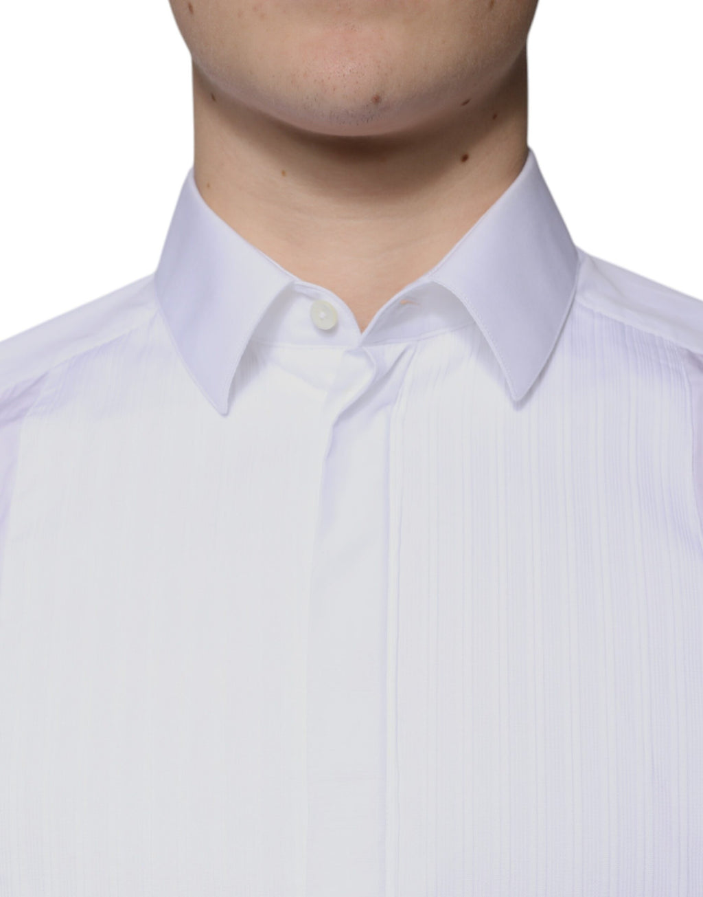 Chemise formelle blanche en coton Popeline Dolce & Gabbana pour homme, col avec bib en or, style élégant et sophistiqué.