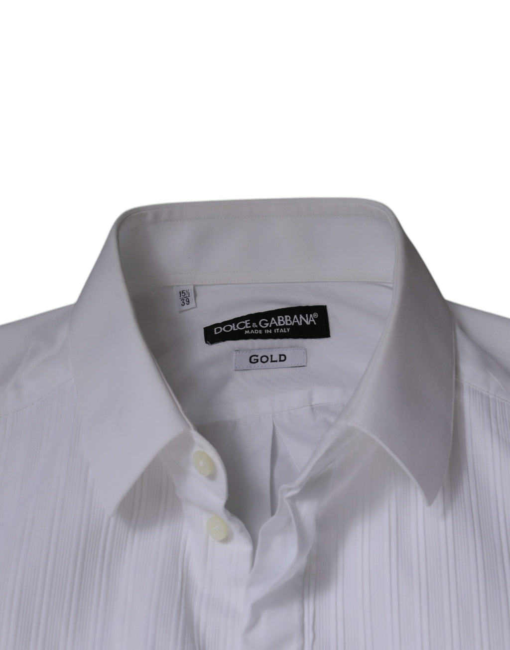 Chemise formelle blanche Dolce & Gabbana en coton popeline avec détails dorés pour homme.