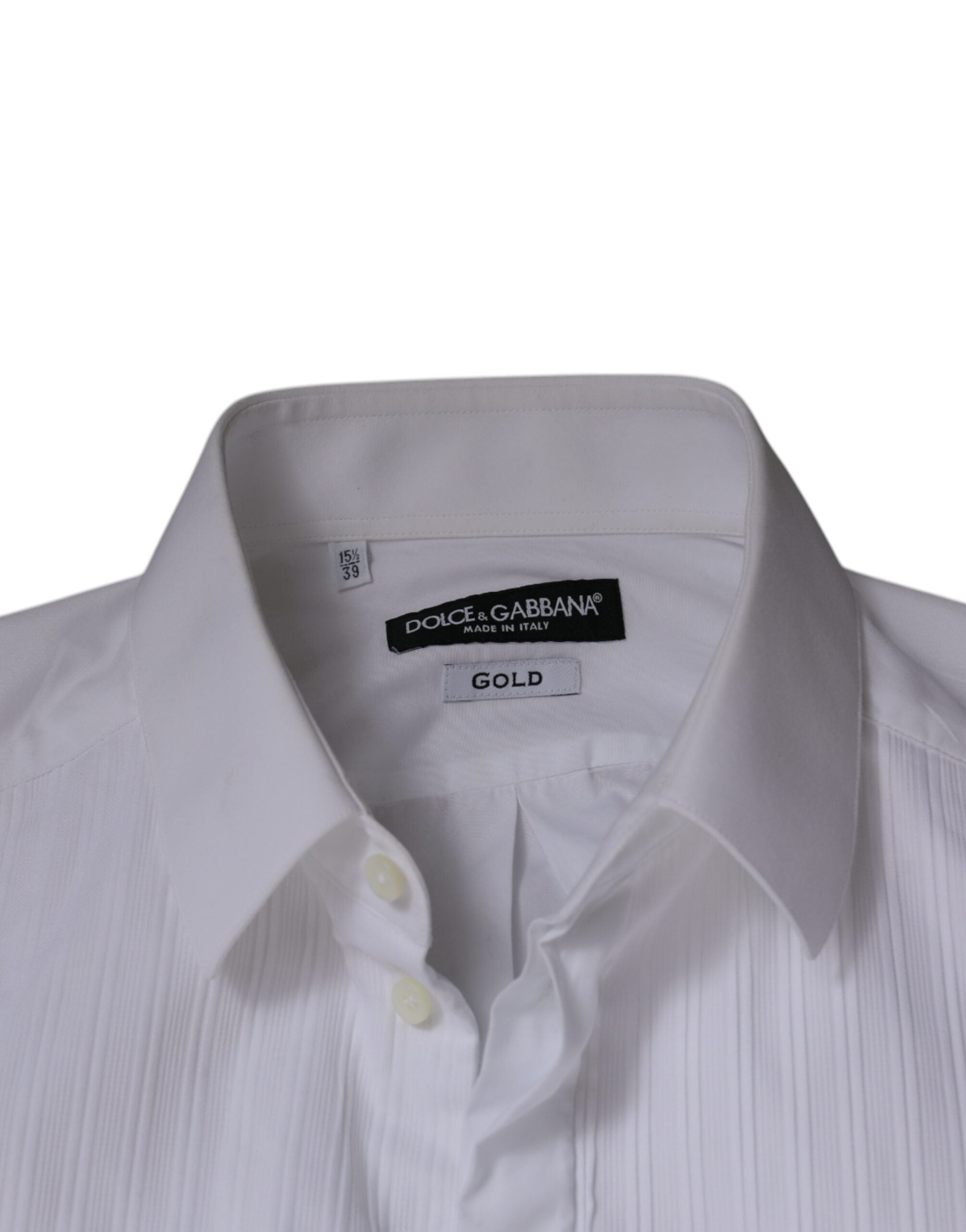 Chemise formelle blanche Dolce & Gabbana en coton popeline avec détails dorés pour homme.