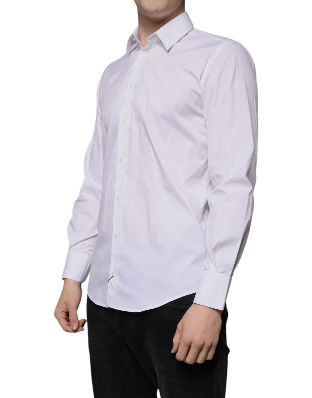 Chemise homme blanche en coton Dolce & Gabbana Martini, coupe slim fit, détails élégants, tissu de qualité visible.