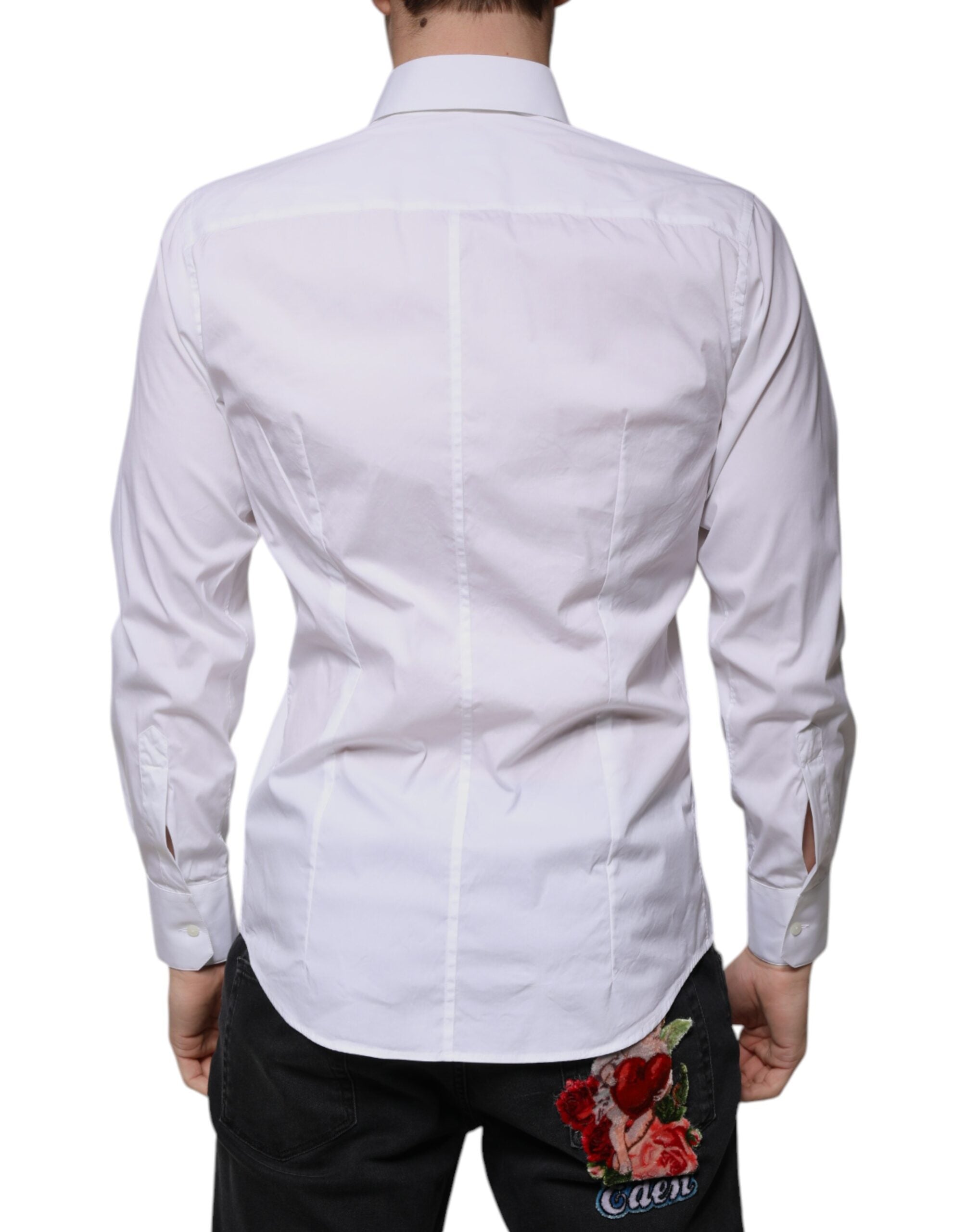 Chemise homme blanche en coton Dolce & Gabbana MARTINI, coupe slim fit, élégante et classique.