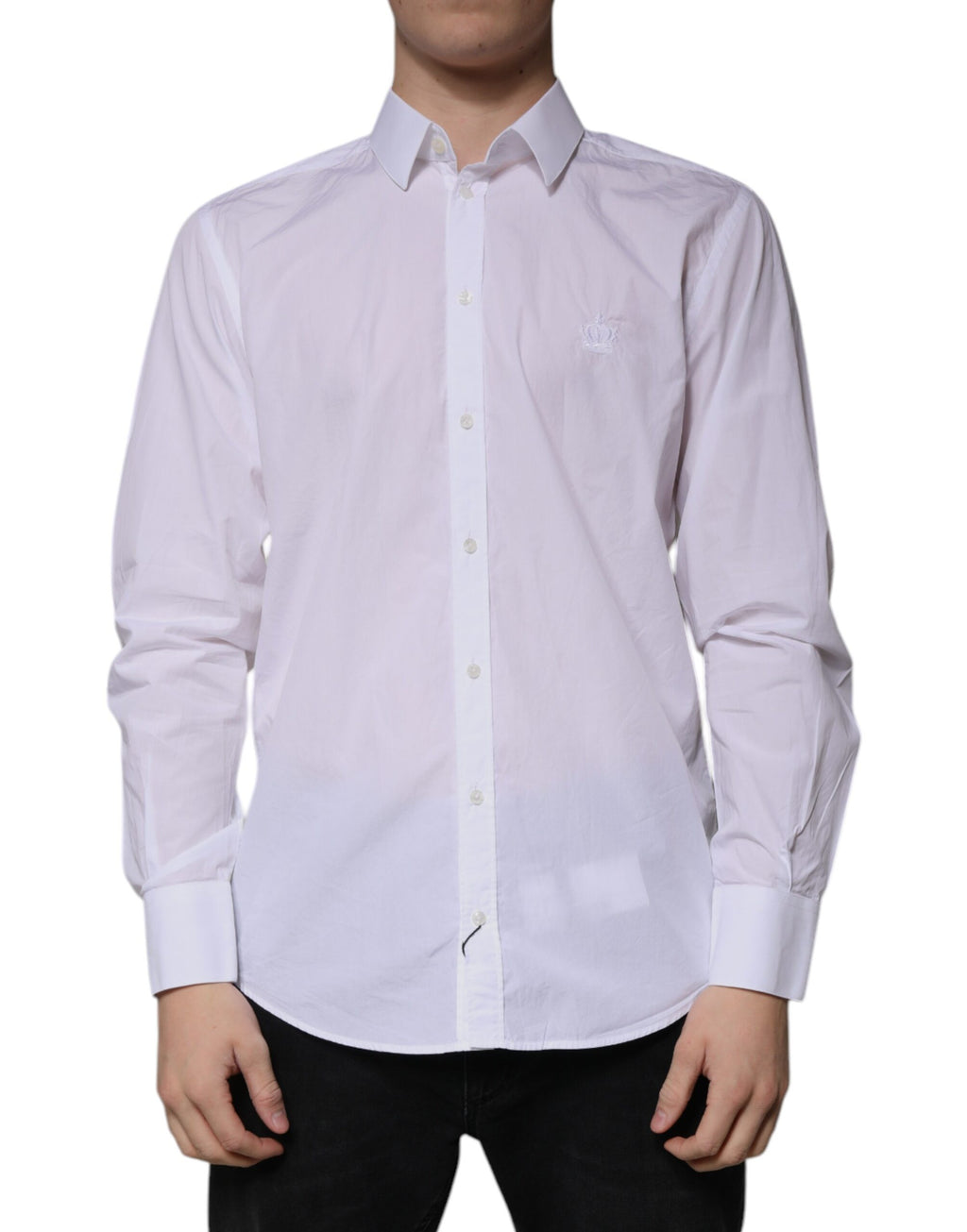 Chemise blanche en coton Dolce & Gabbana pour homme, coupe slim fit, style élégant et classique.