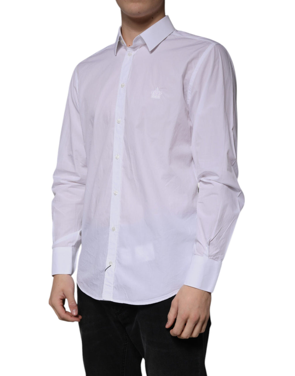 Chemise blanche en coton Dolce & Gabbana pour homme, coupe slim fit, style Martini, vêtement élégant pour homme.