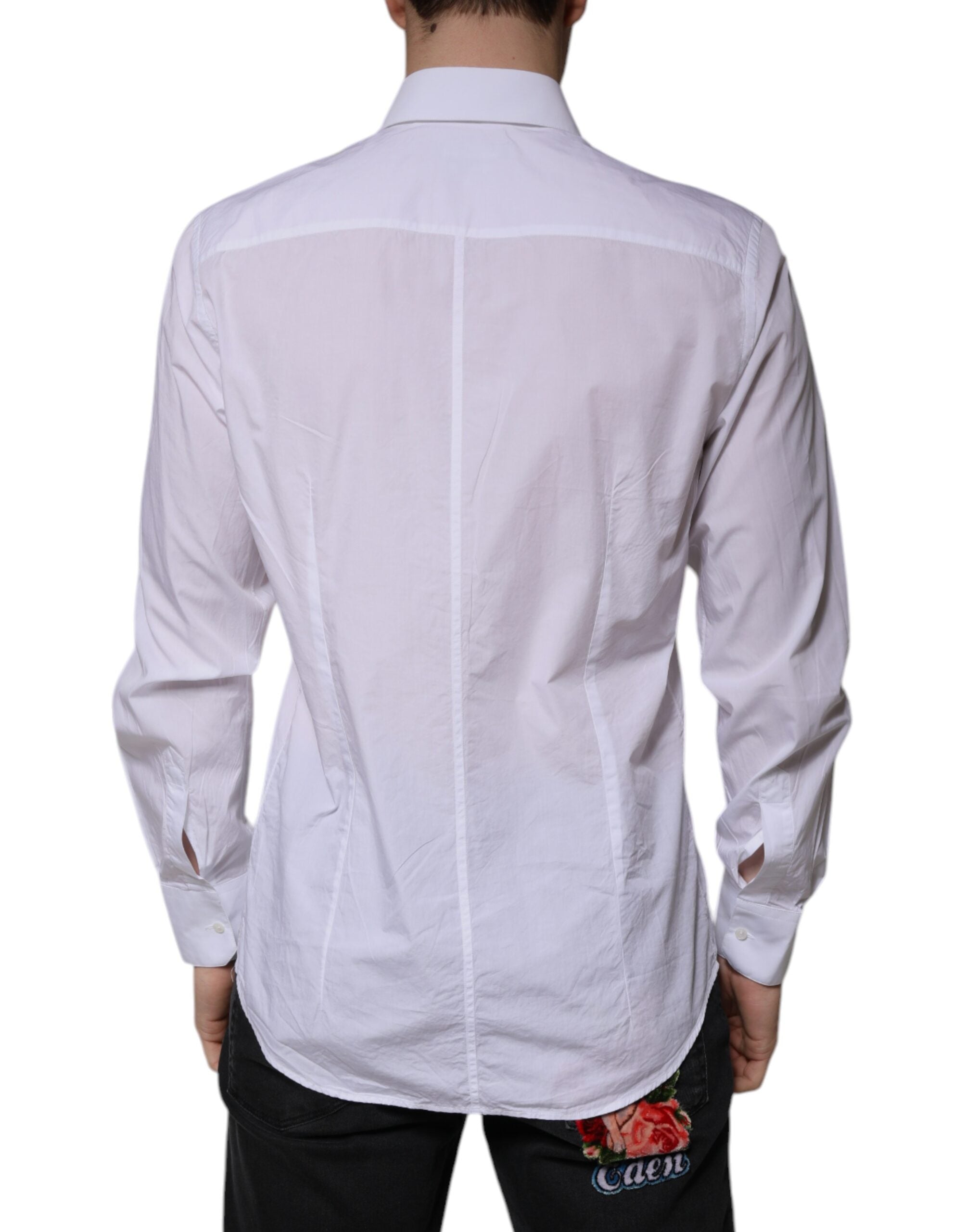 Chemise blanche en coton Dolce & Gabbana, coupe slim, pour homme, style élégant et moderne.