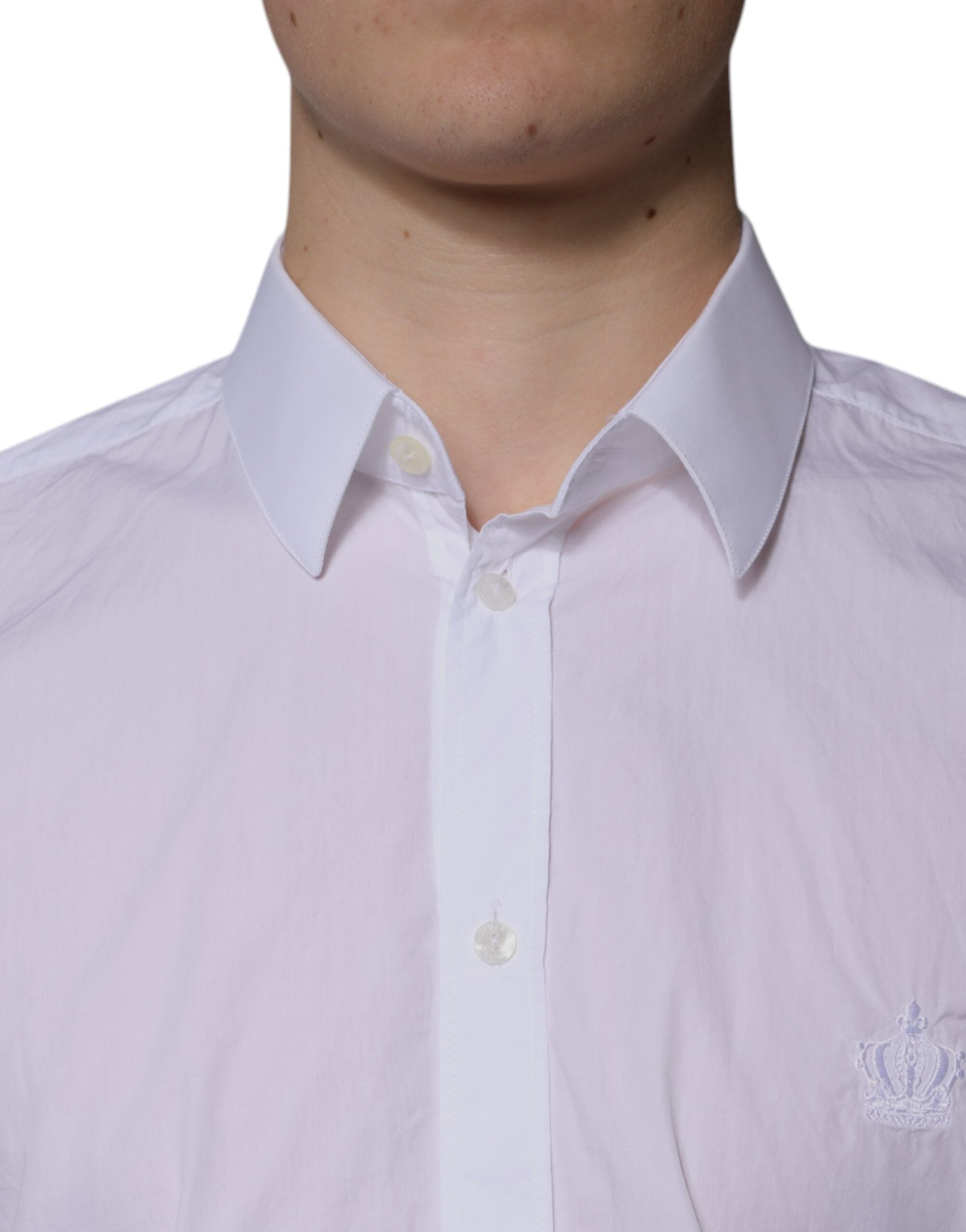 Chemise blanche en coton Dolce & Gabbana, coupe slim pour homme, style élégant et moderne.