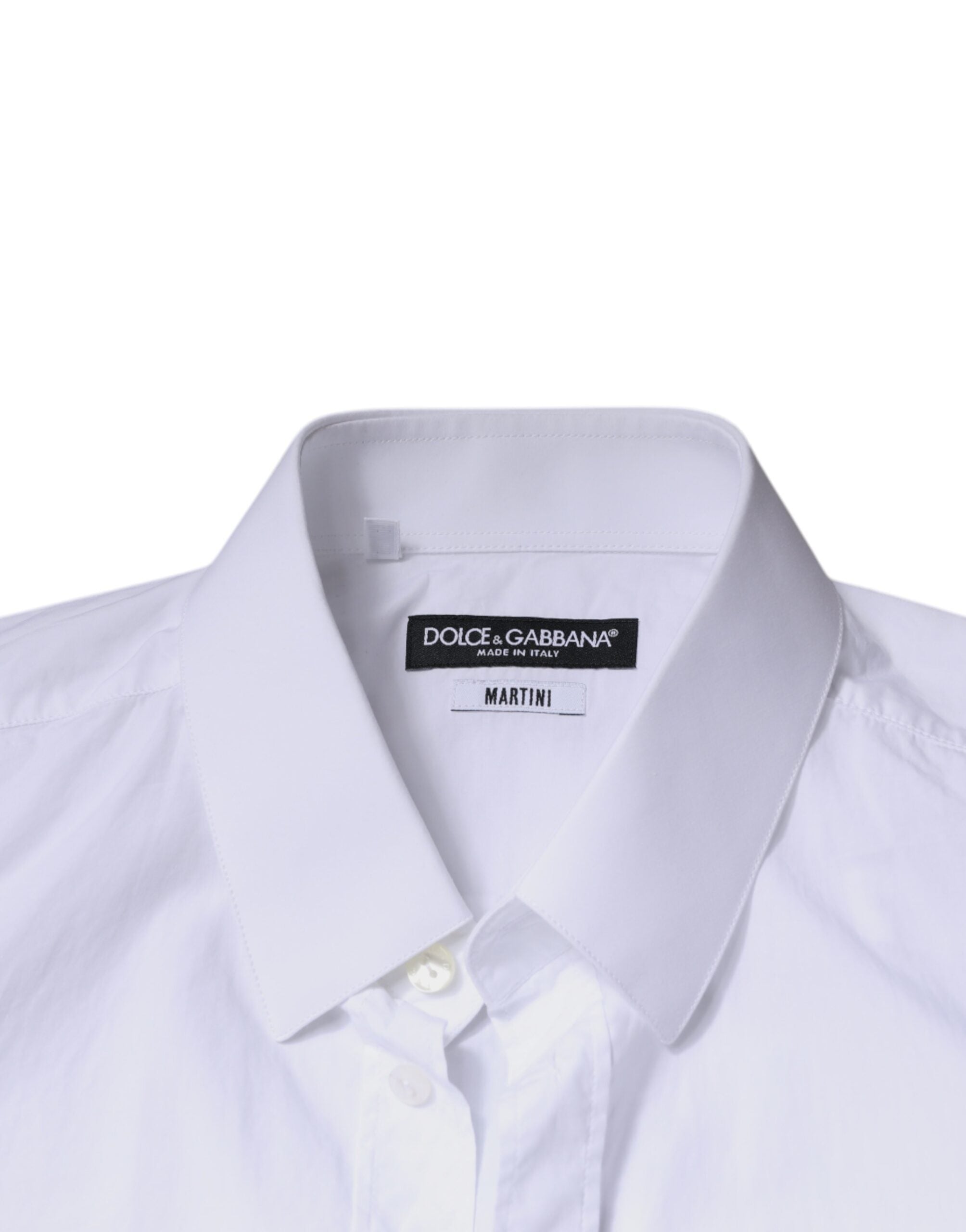 Chemise homme blanche en coton Dolce & Gabbana Martini, coupe slim fit, détails élégants, pour une tenue sophistiquée.