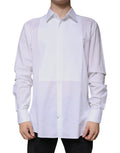 Chemise formelle blanche Dolce & Gabbana en coton popeline avec détails dorés, vue de face.
