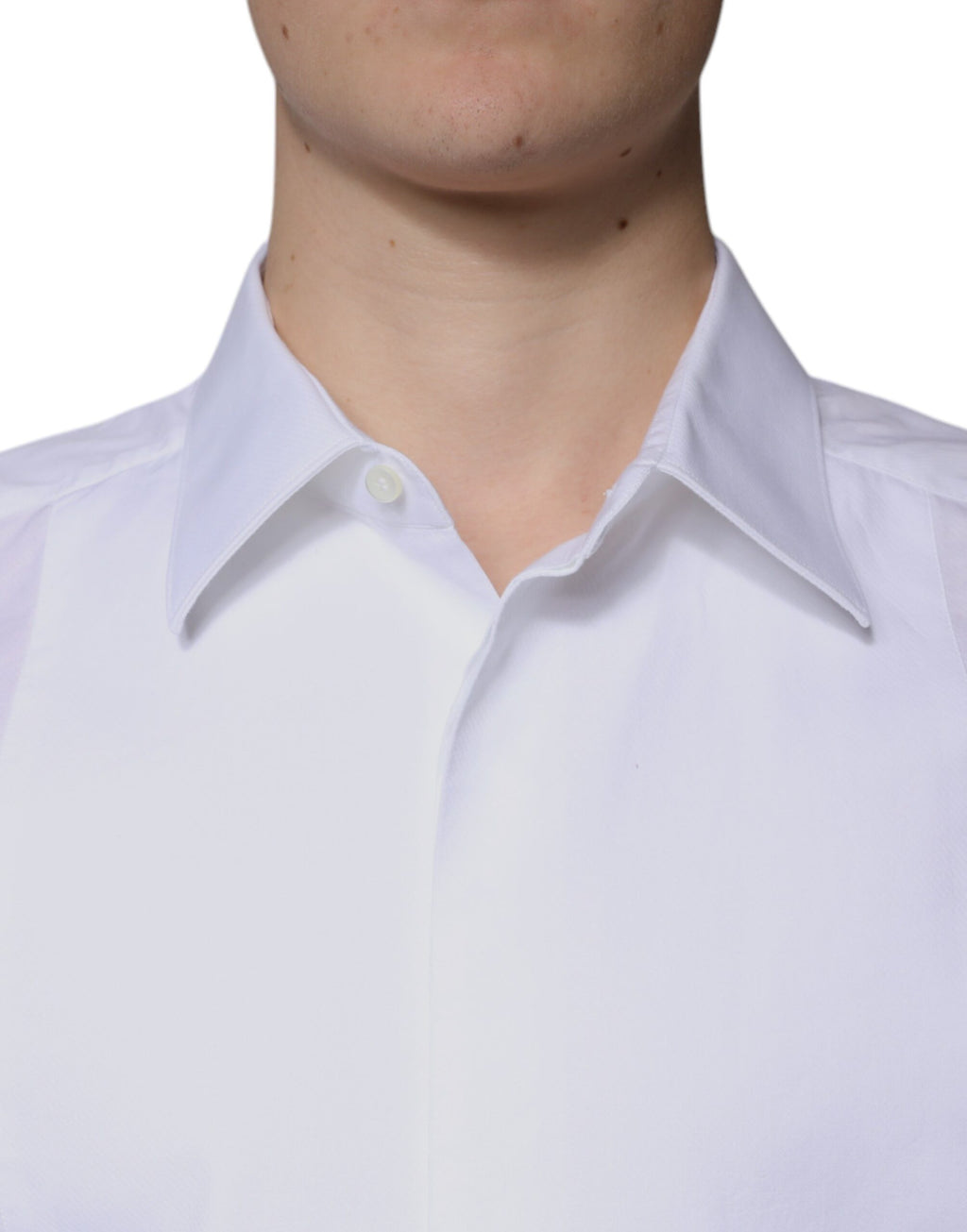 Chemise blanche Dolce & Gabbana en coton popeline avec détails dorés pour une tenue formelle élégante.