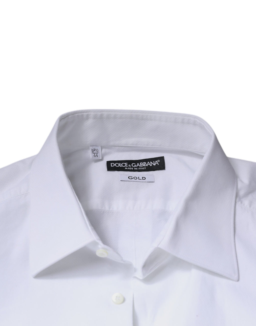 Chemise blanche en coton popeline Dolce & Gabbana avec broderie en or pour homme, style formel et élégant.