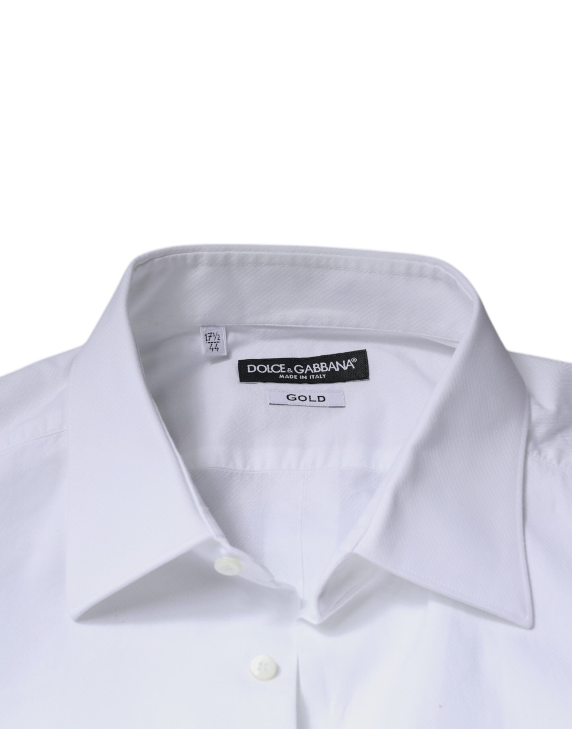 Chemise blanche en coton popeline Dolce & Gabbana avec broderie en or pour homme, style formel et élégant.