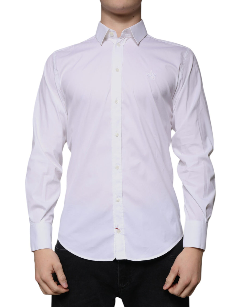 Chemise formelle en coton mélangé blanc Dolce & Gabbana Martini, élégante et chic pour homme.