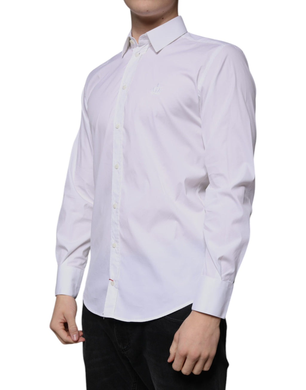 Chemise formelle blanche en coton mélangé Dolce & Gabbana, style Martini, avec col et boutons élégants.